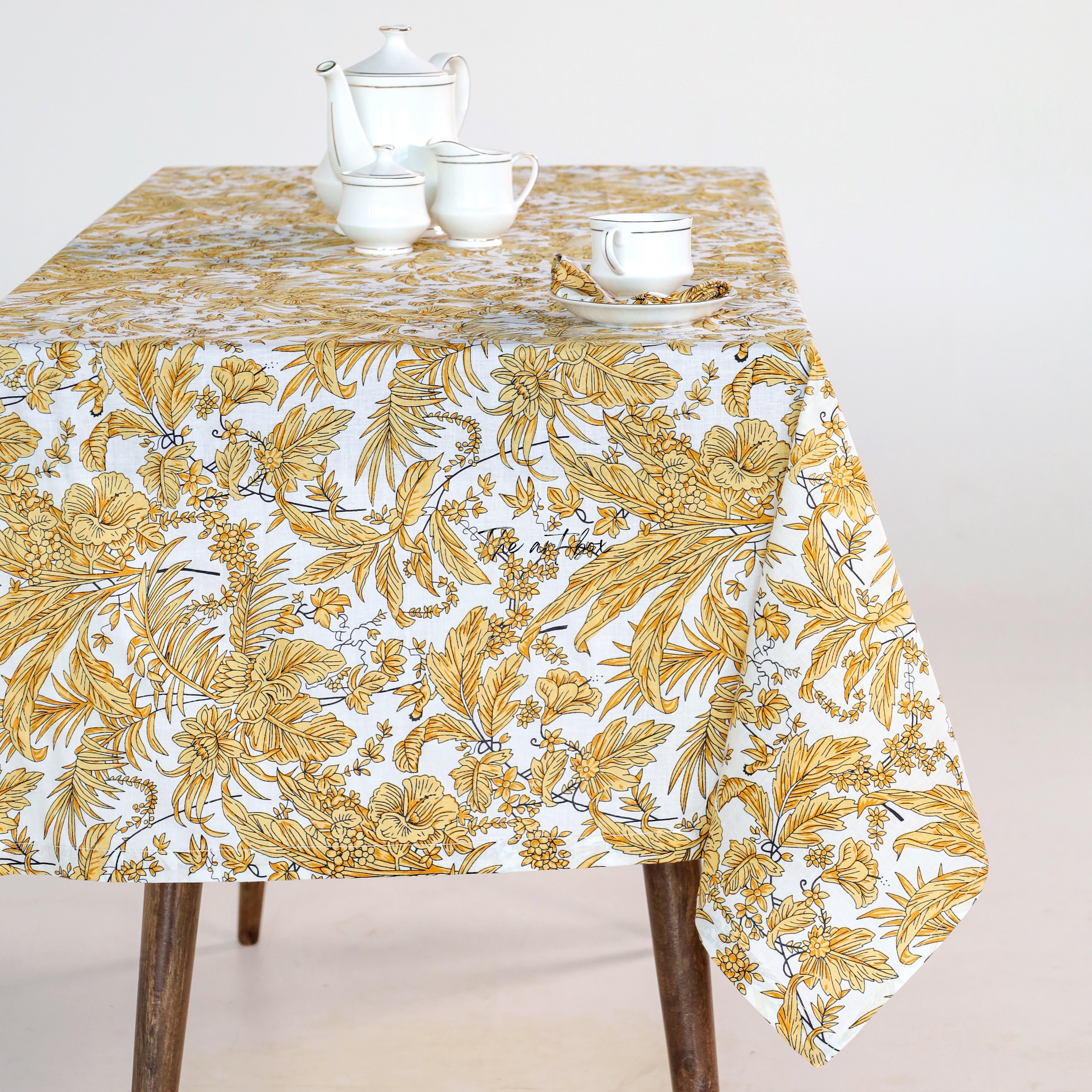 Light Yellow Printed Floral Cotton Table Cover