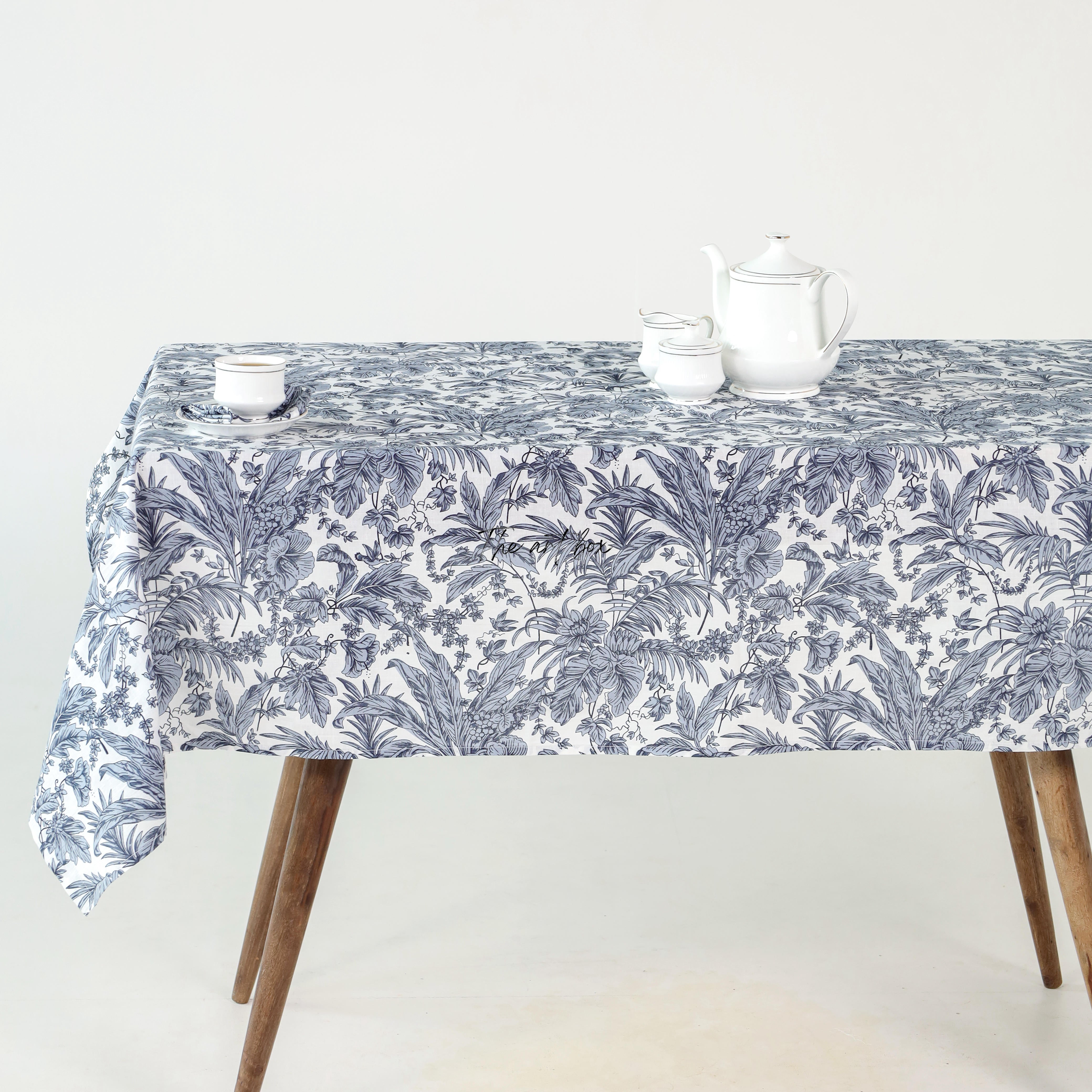 White Floral Printed Cotton Table Cover