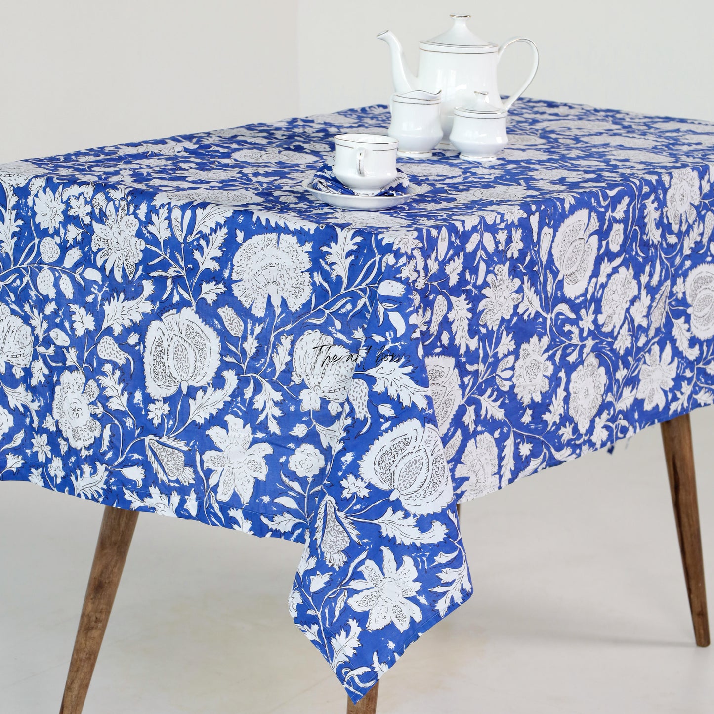 Blue Cotton Printed Tablecloths, 100% Cotton Floral Table Cover