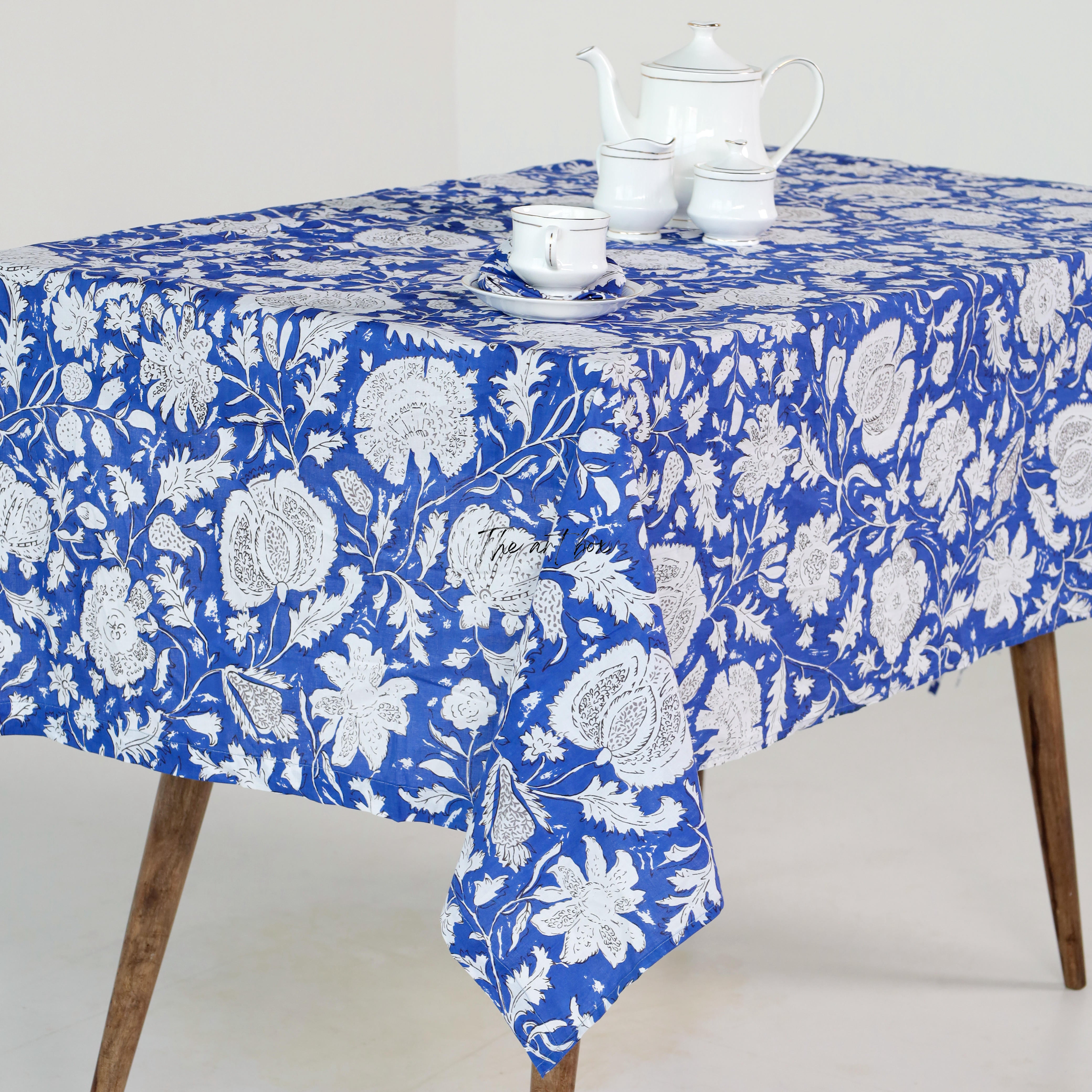 Blue Floral Printed Table Cover