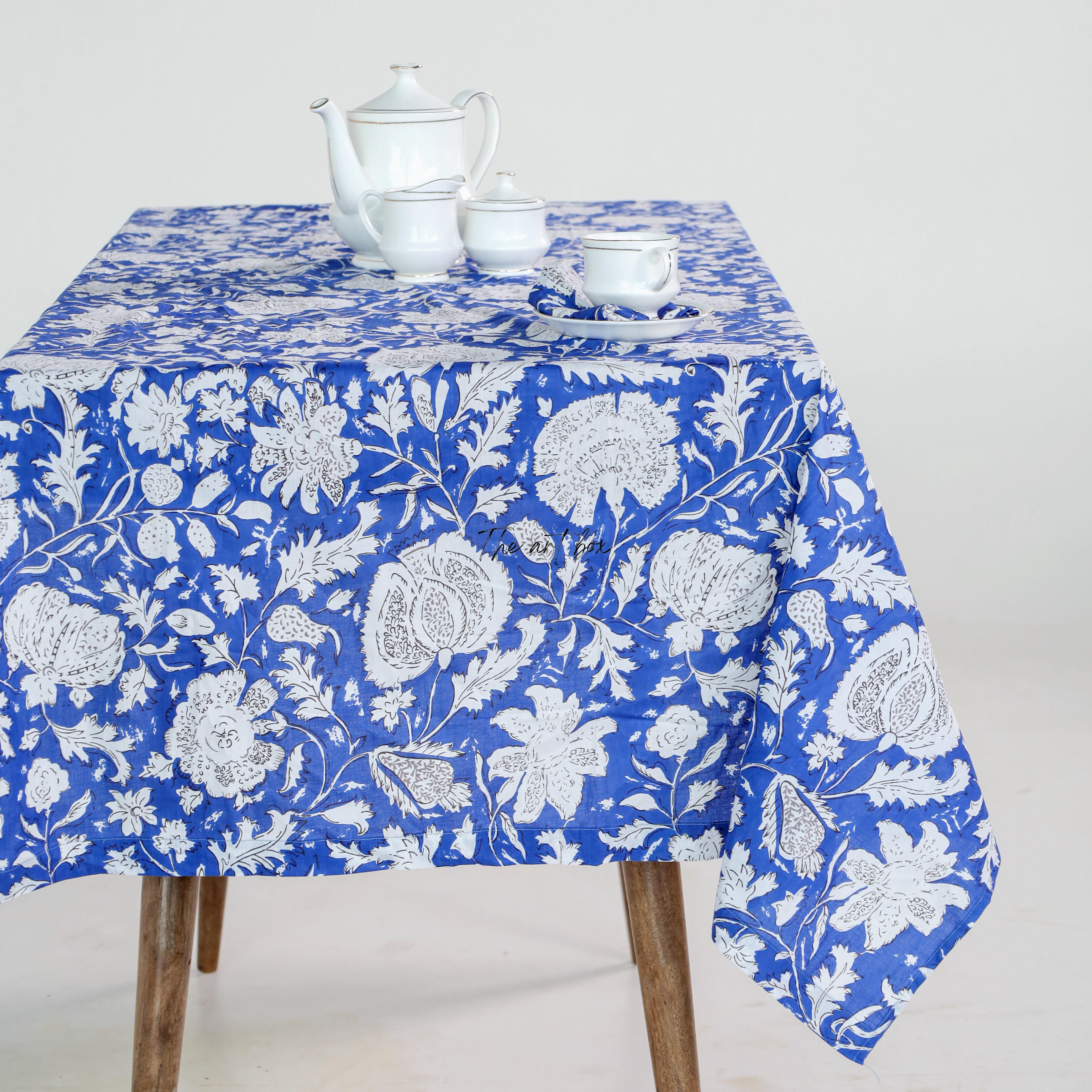 Blue Floral Printed Table Cover