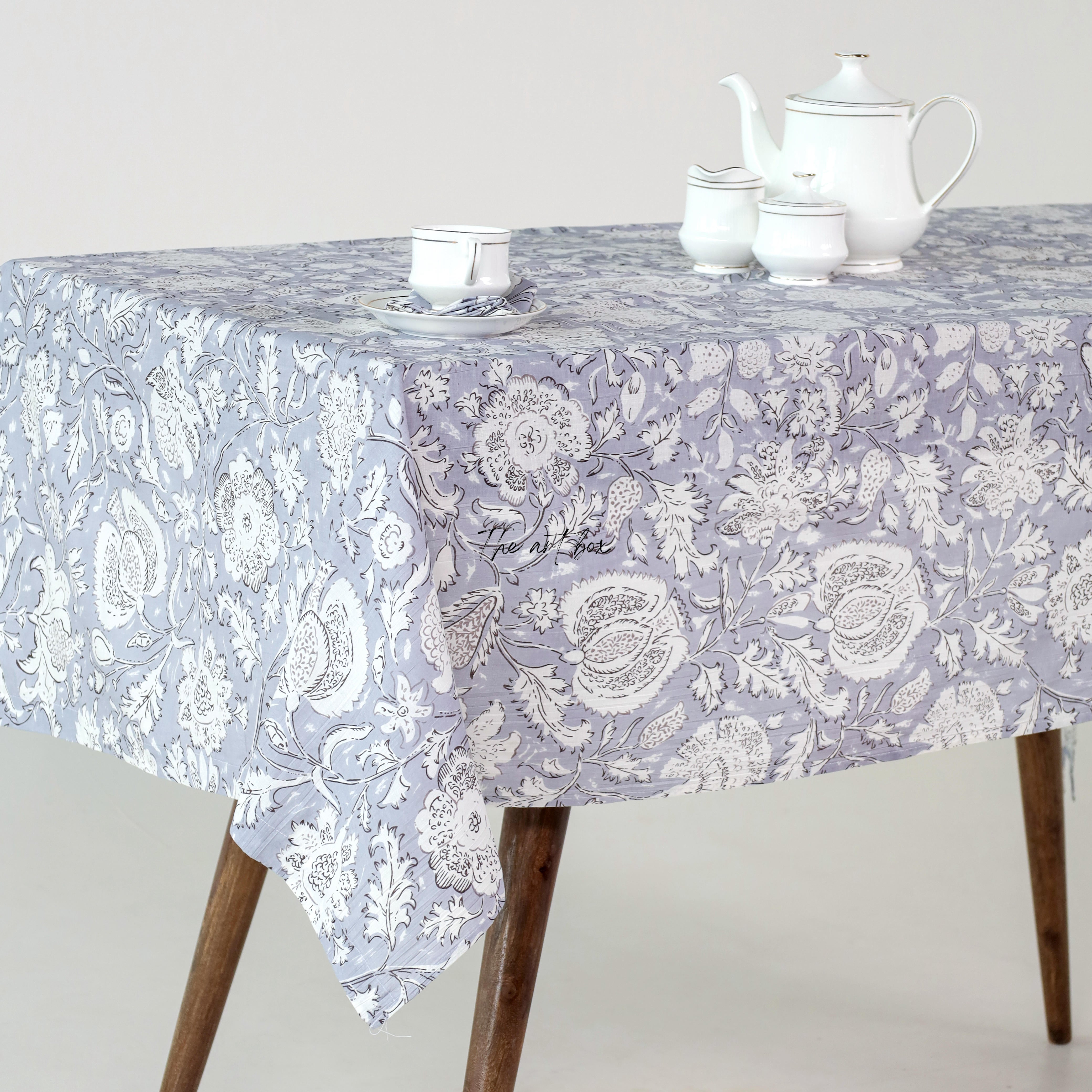 Cream Floral Cotton Table Cloth