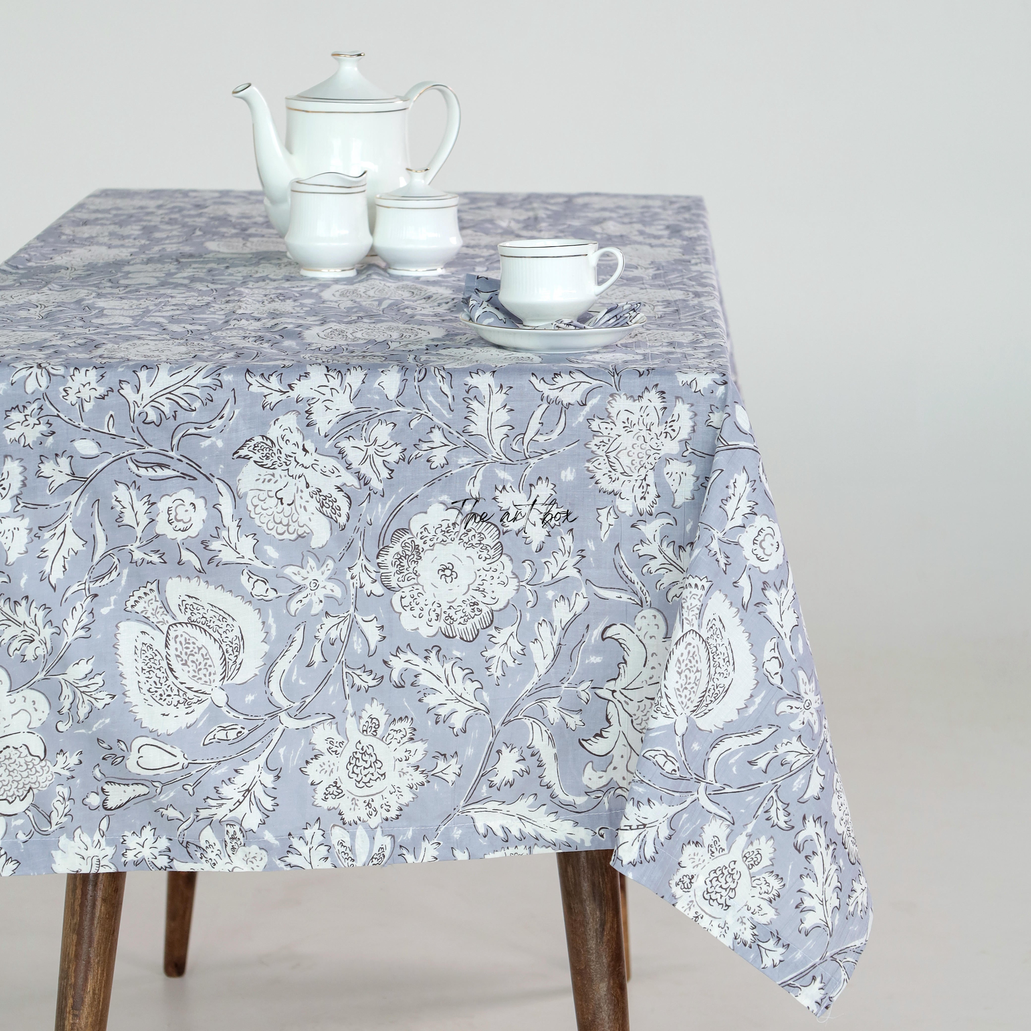 Cream Floral Cotton Table Cloth