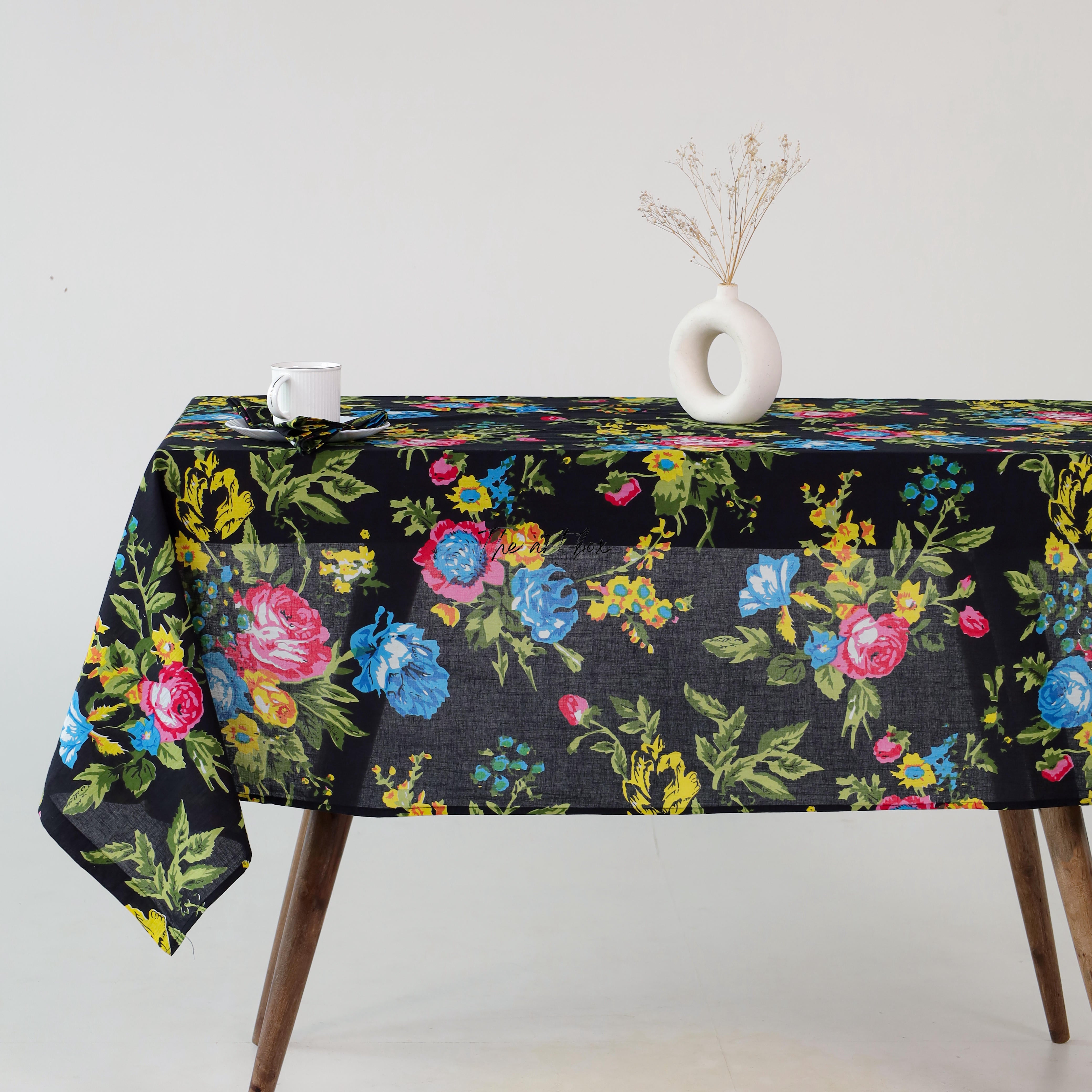 Black with Green Printed Table Cloth