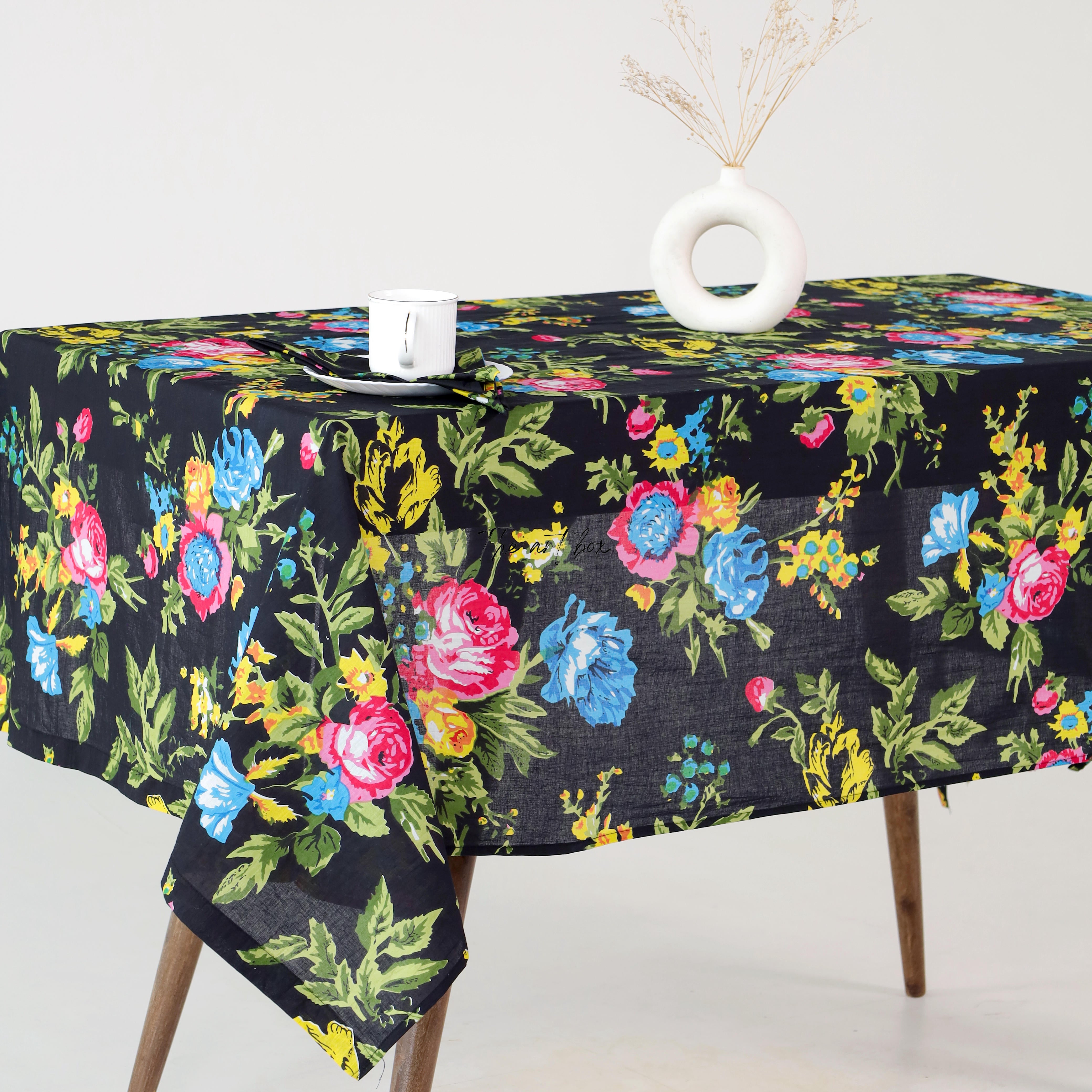 Black with Green Printed Table Cloth