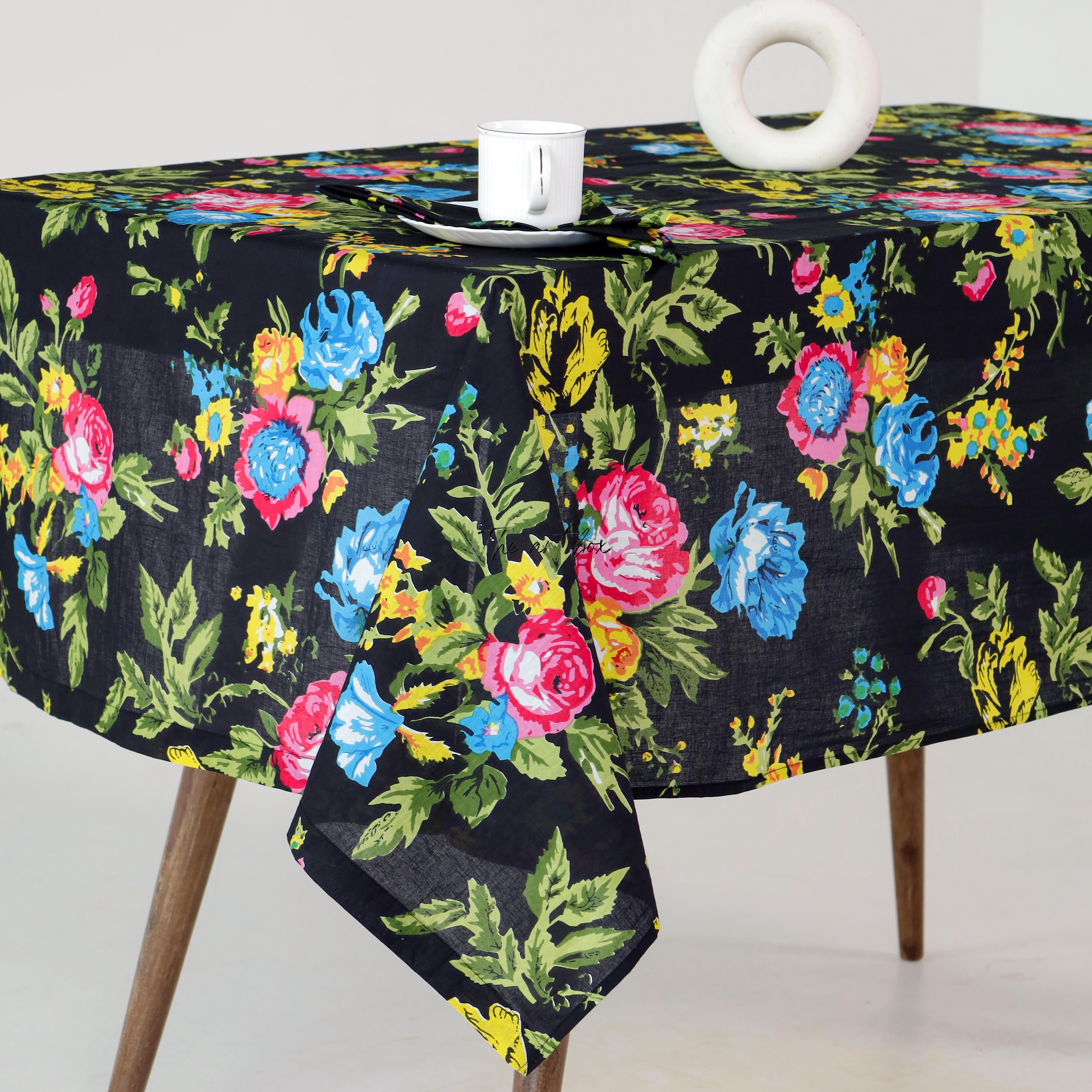 Black with Green Printed Table Cloth