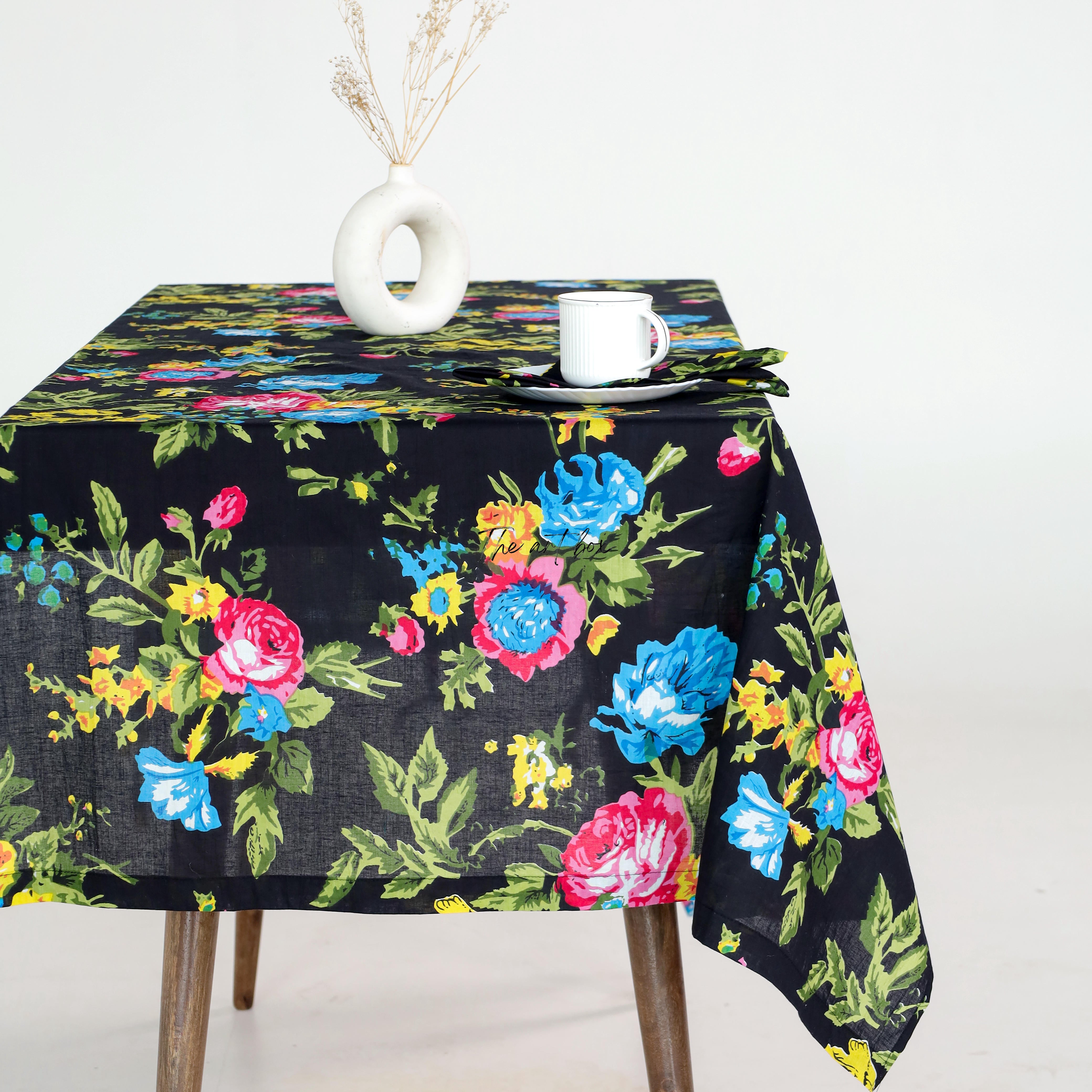 Black with Green Printed Table Cloth