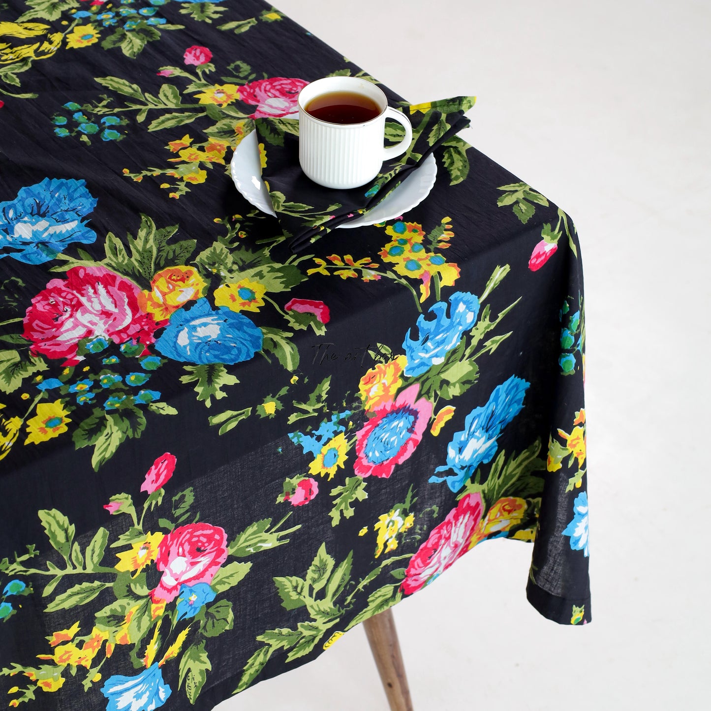 Black with Green Printed Table Cloth