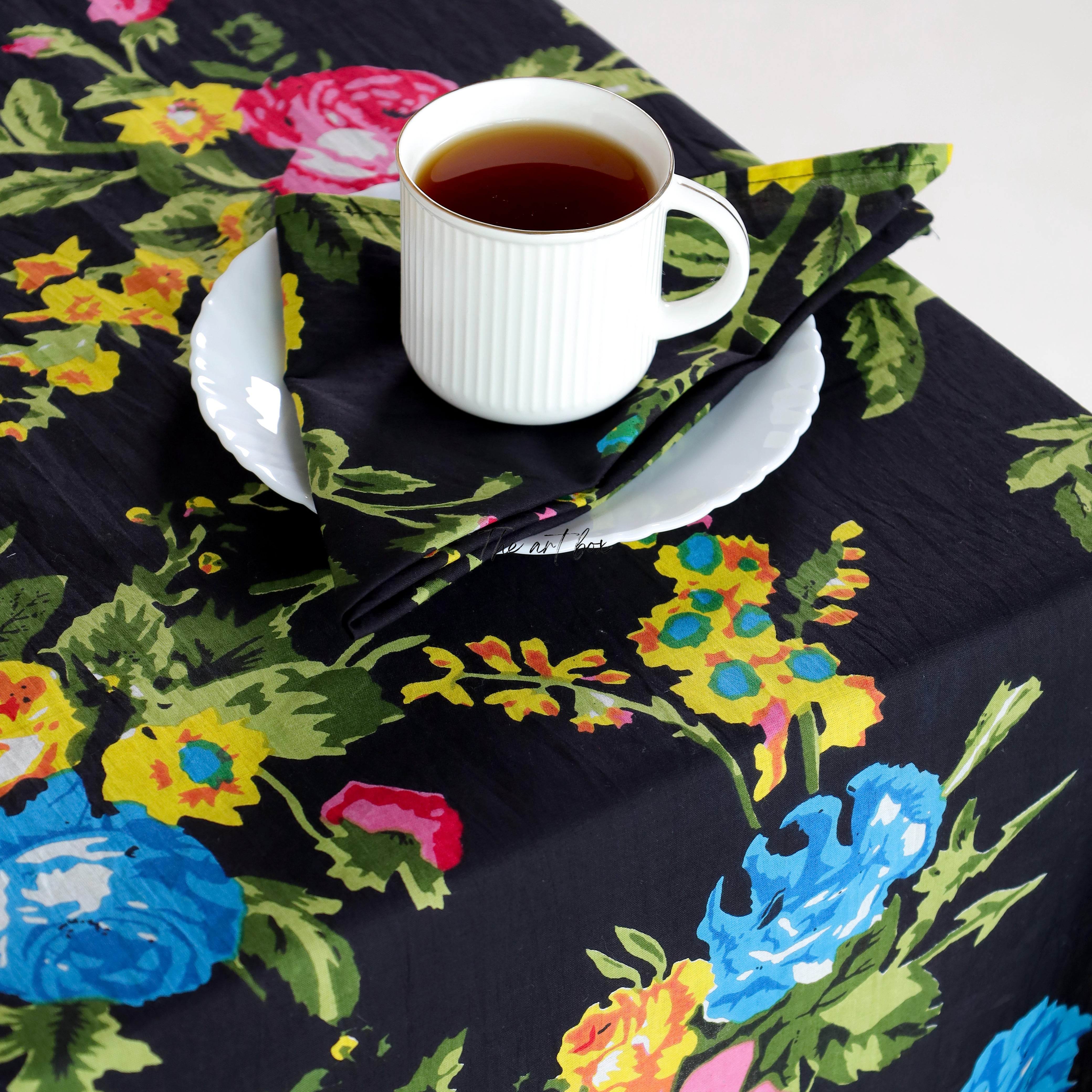 Black with Green Printed Table Cloth