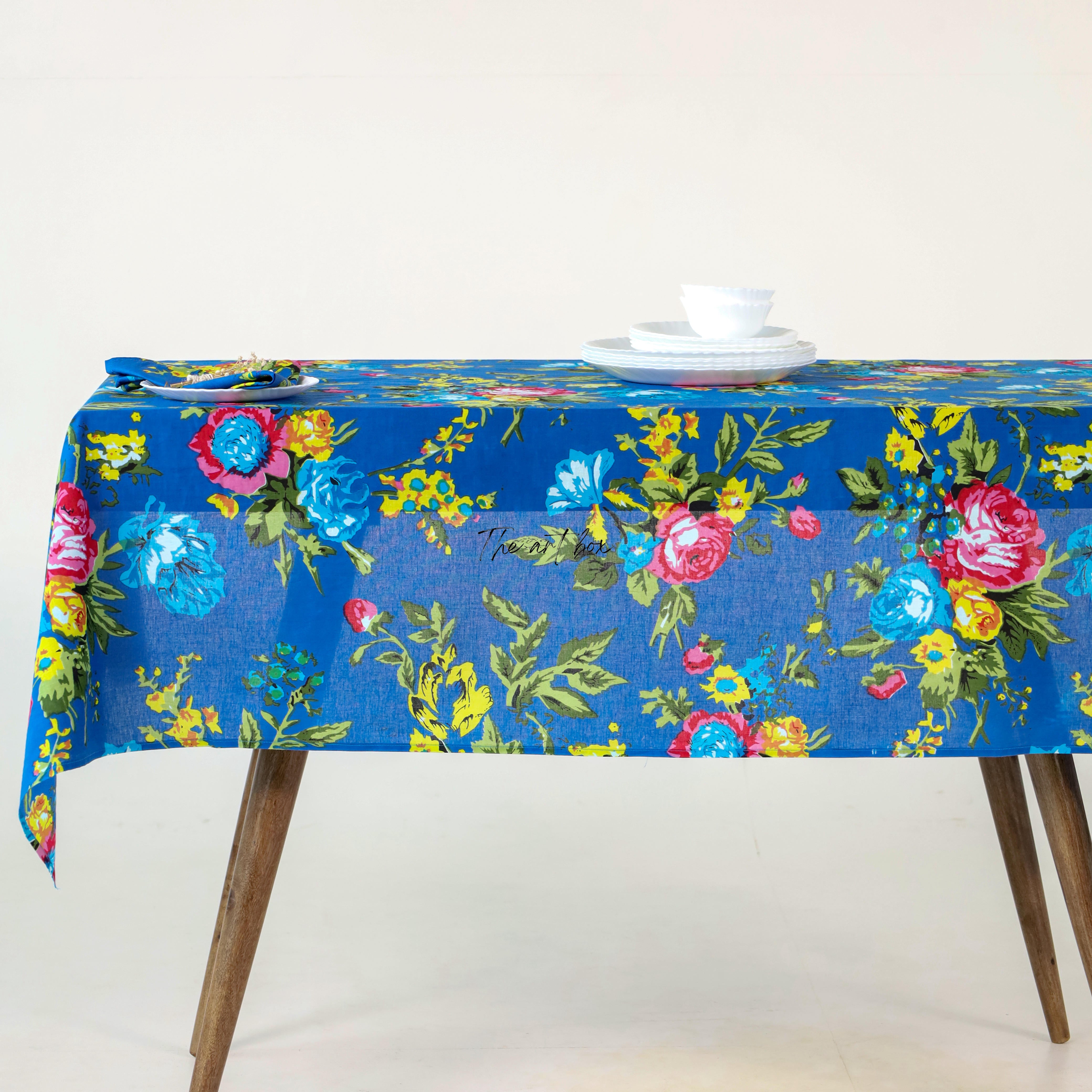 Blue Floral Cotton Table Cover