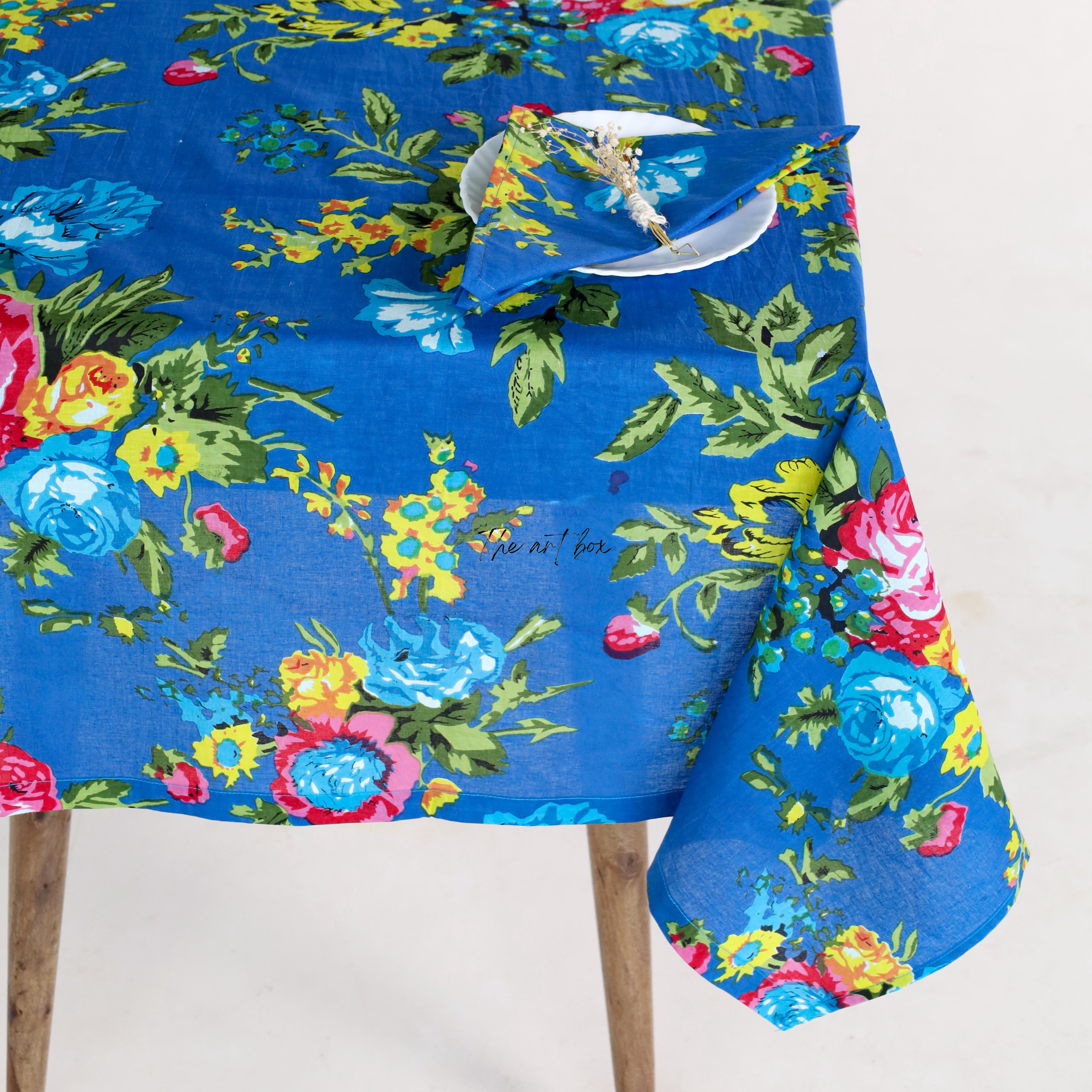 Blue Floral Cotton Table Cover