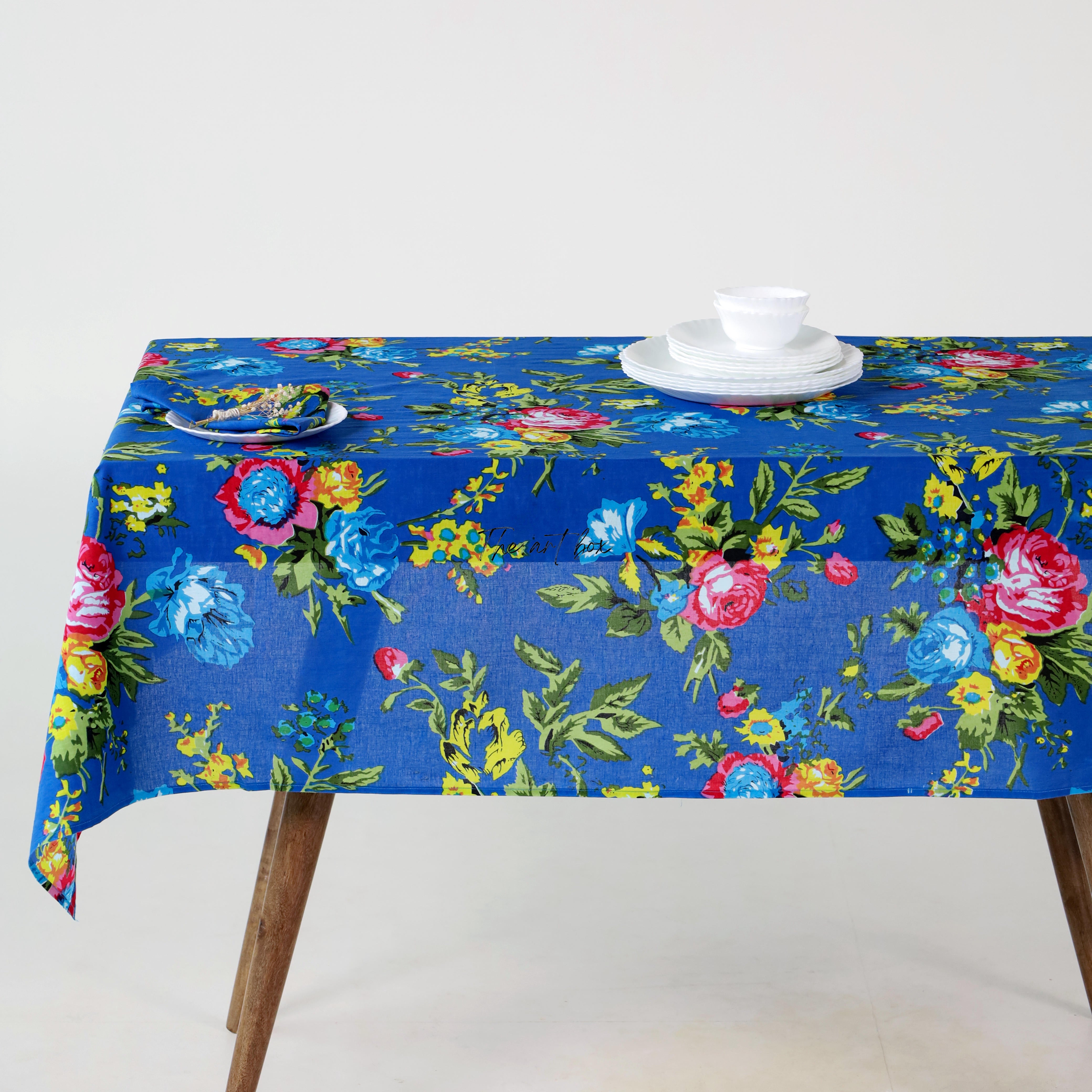 Blue Floral Cotton Table Cover