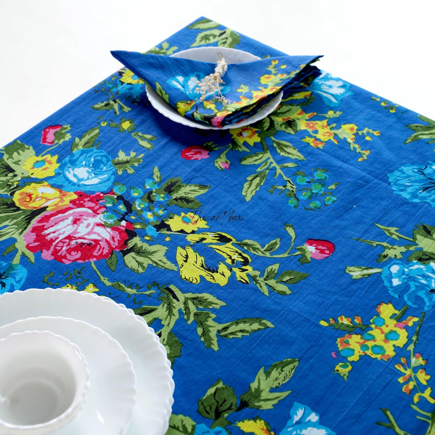 Kitchen Dining For Best Blue Printed Table Cloth, Floral Printed Cotton Table Cover