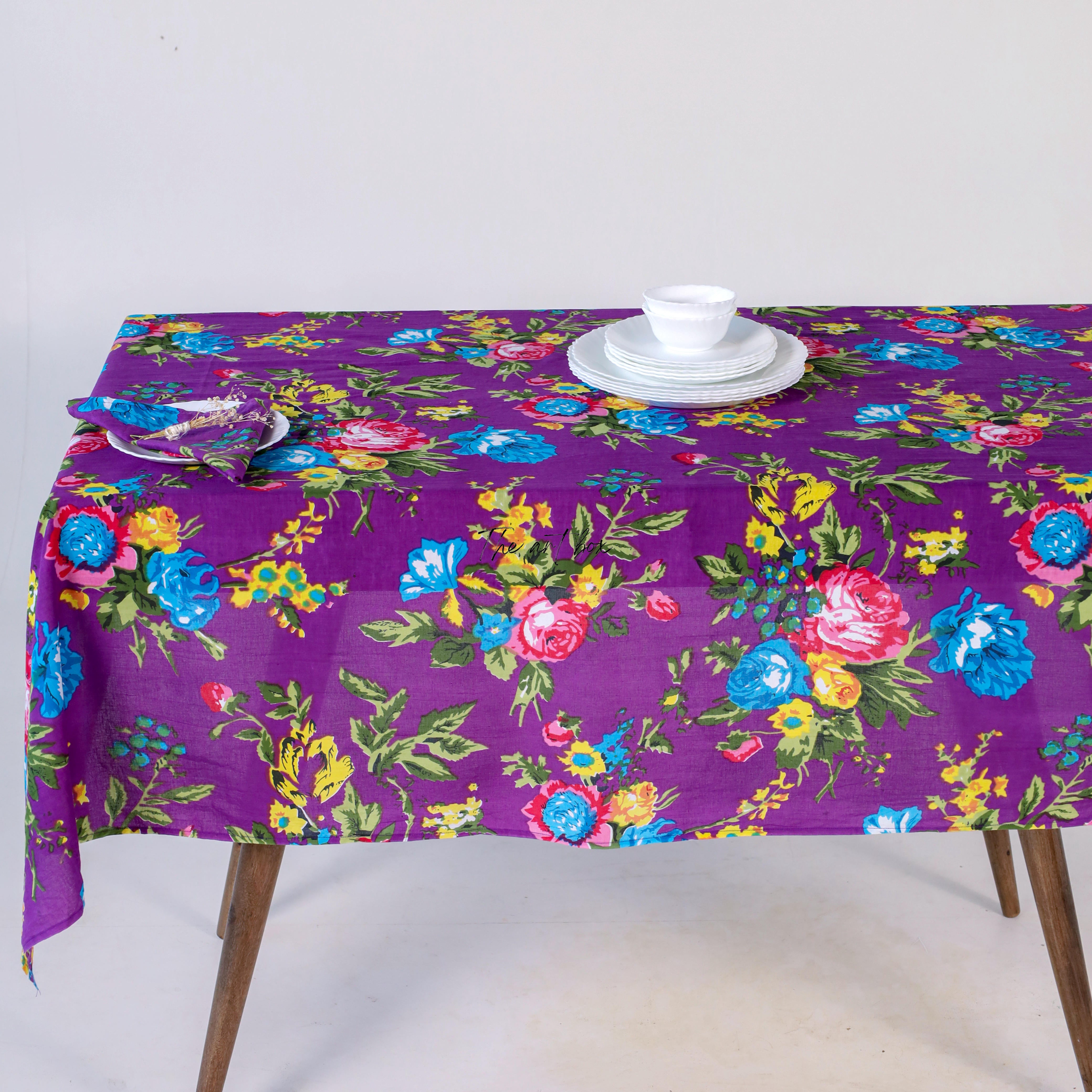 Purple Floral Printed Table Cover