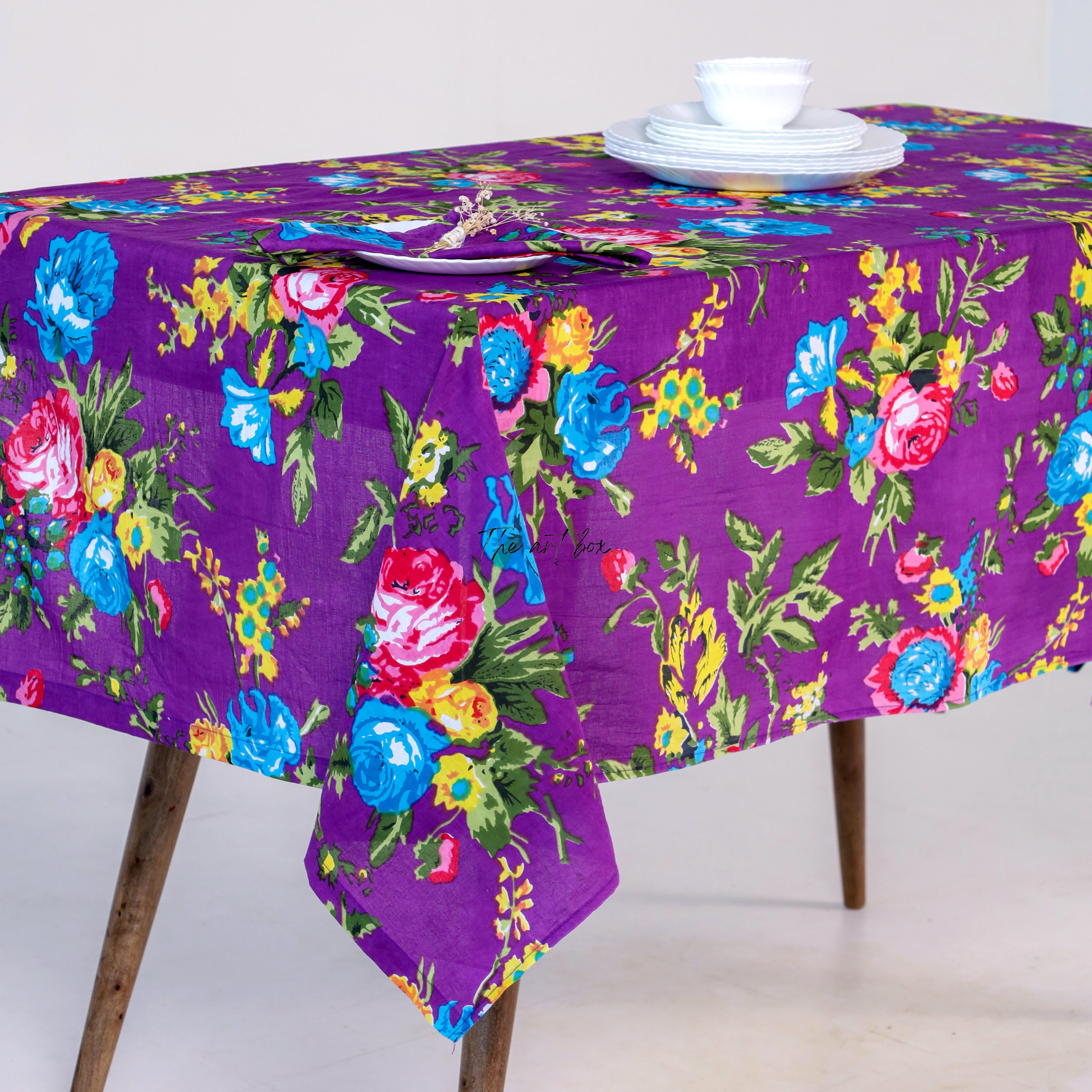 Purple Floral Printed Table Cover