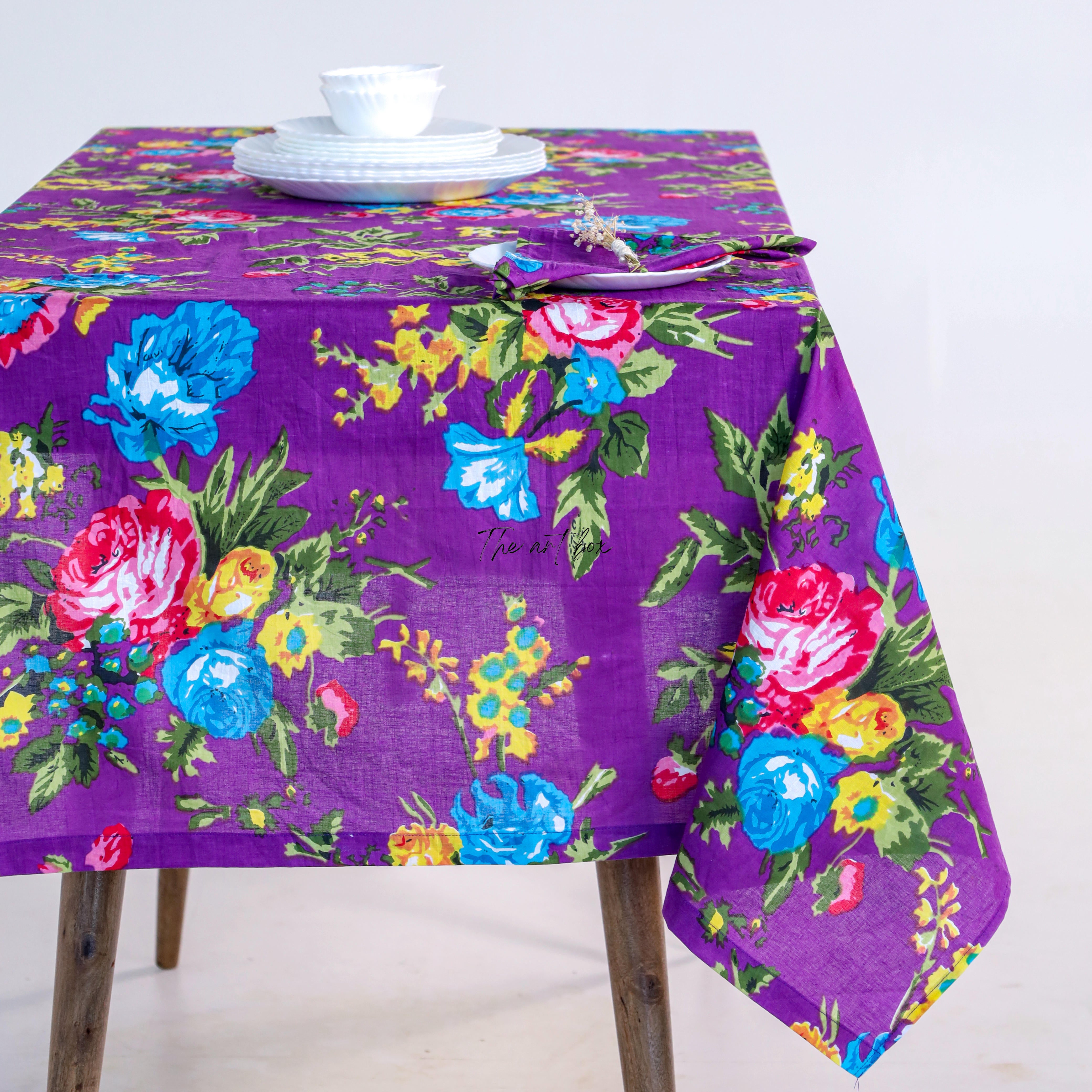 Purple Floral Printed Table Cover