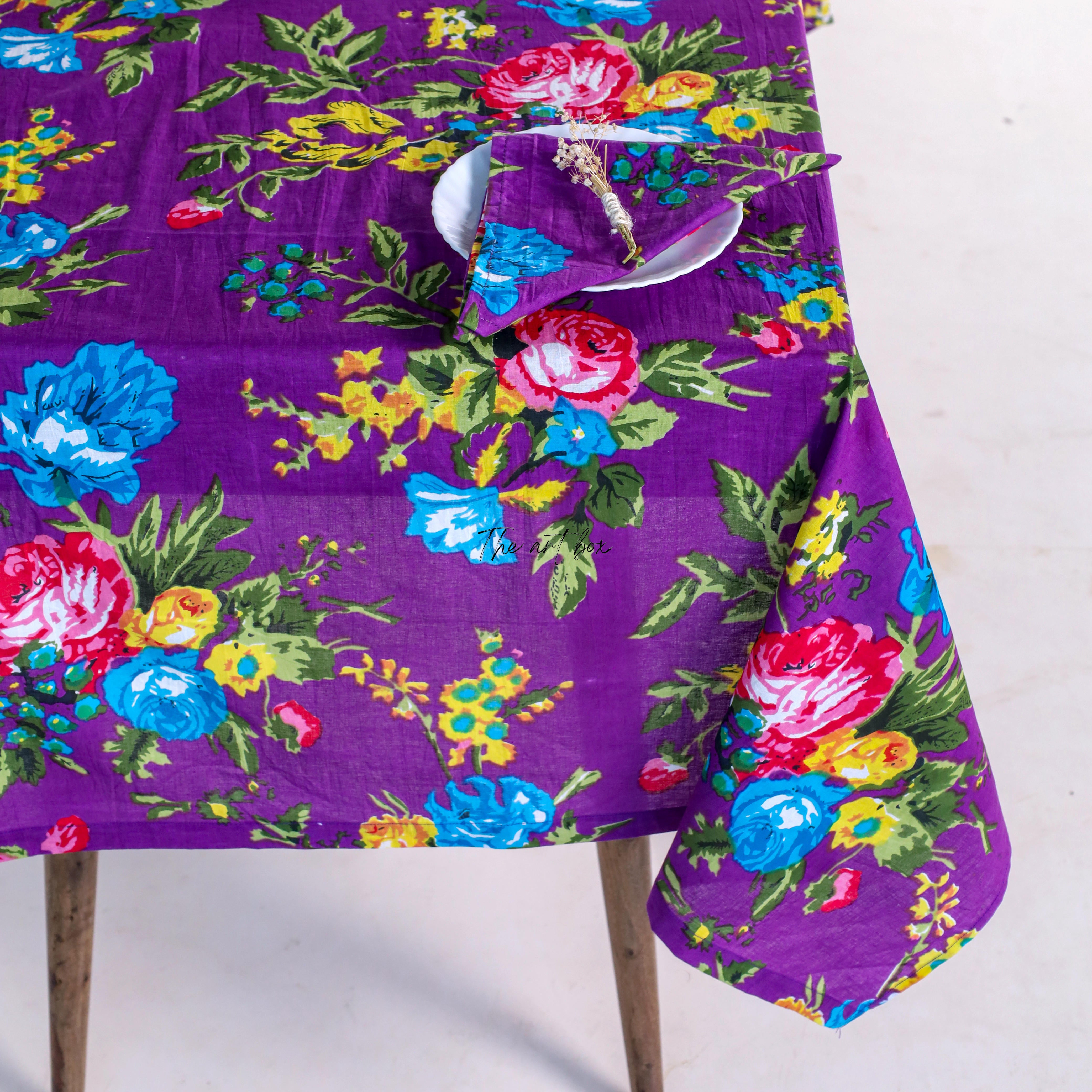 Purple Floral Printed Table Cover