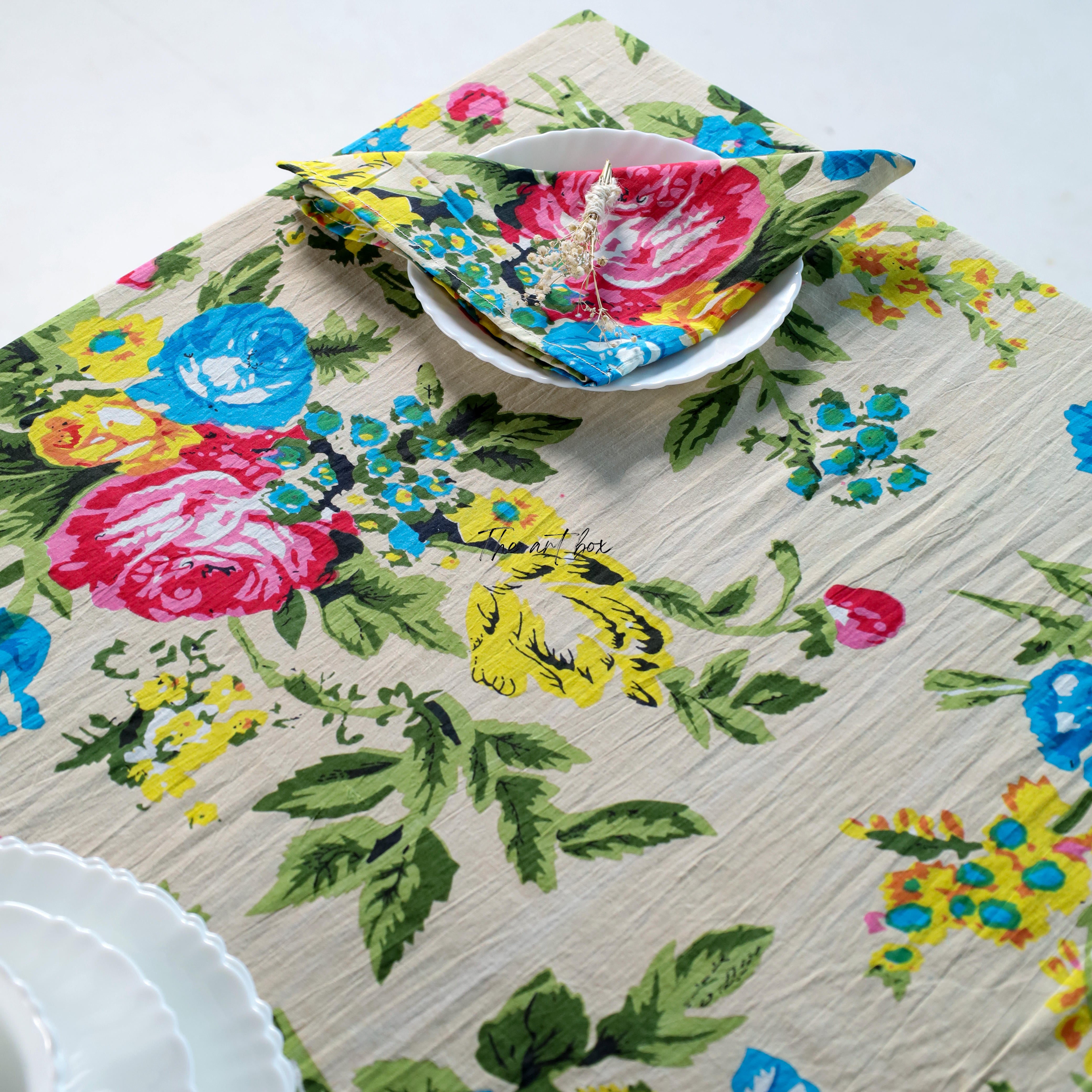 White Floral Cotton Table Cover