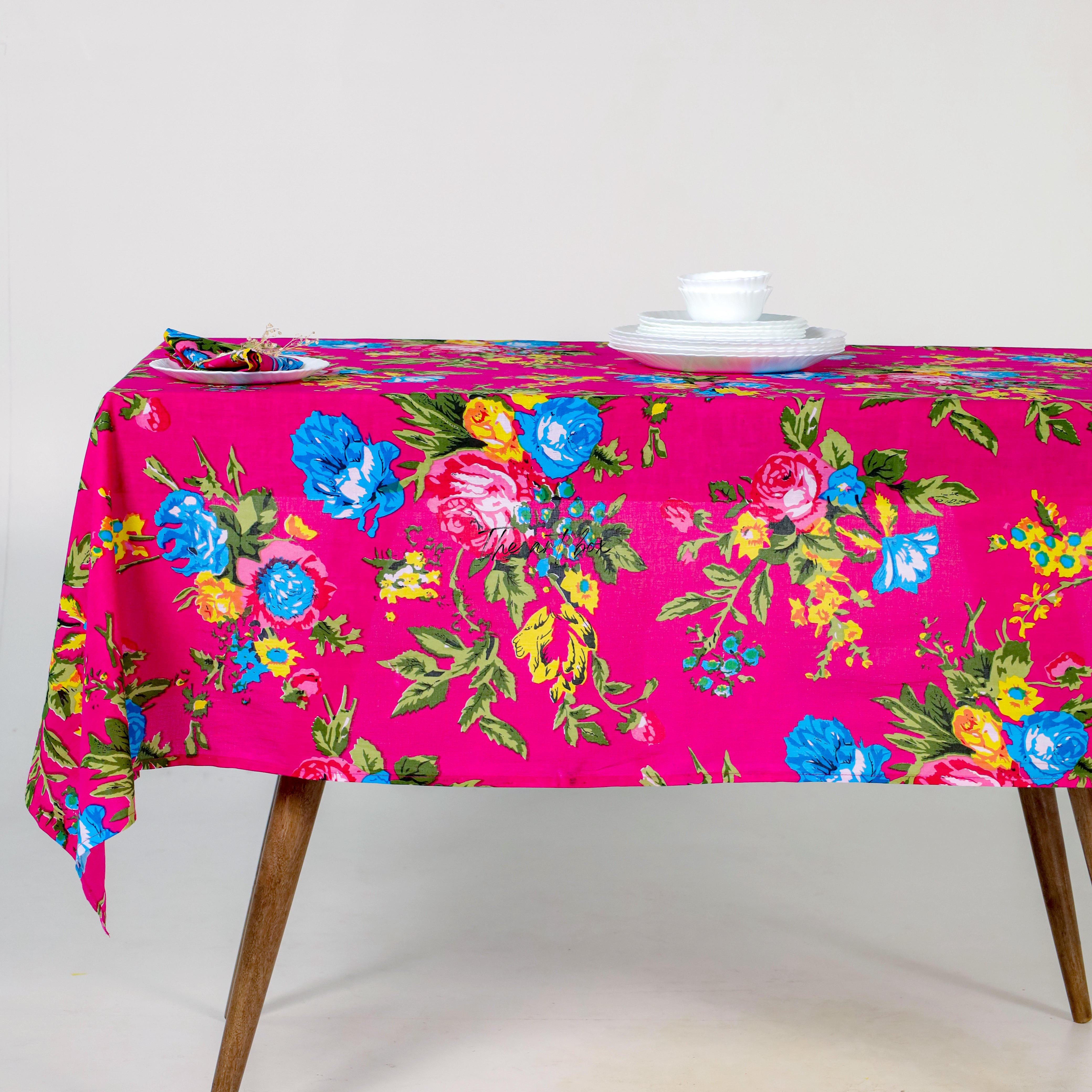 Red Floral Cotton Table Cover