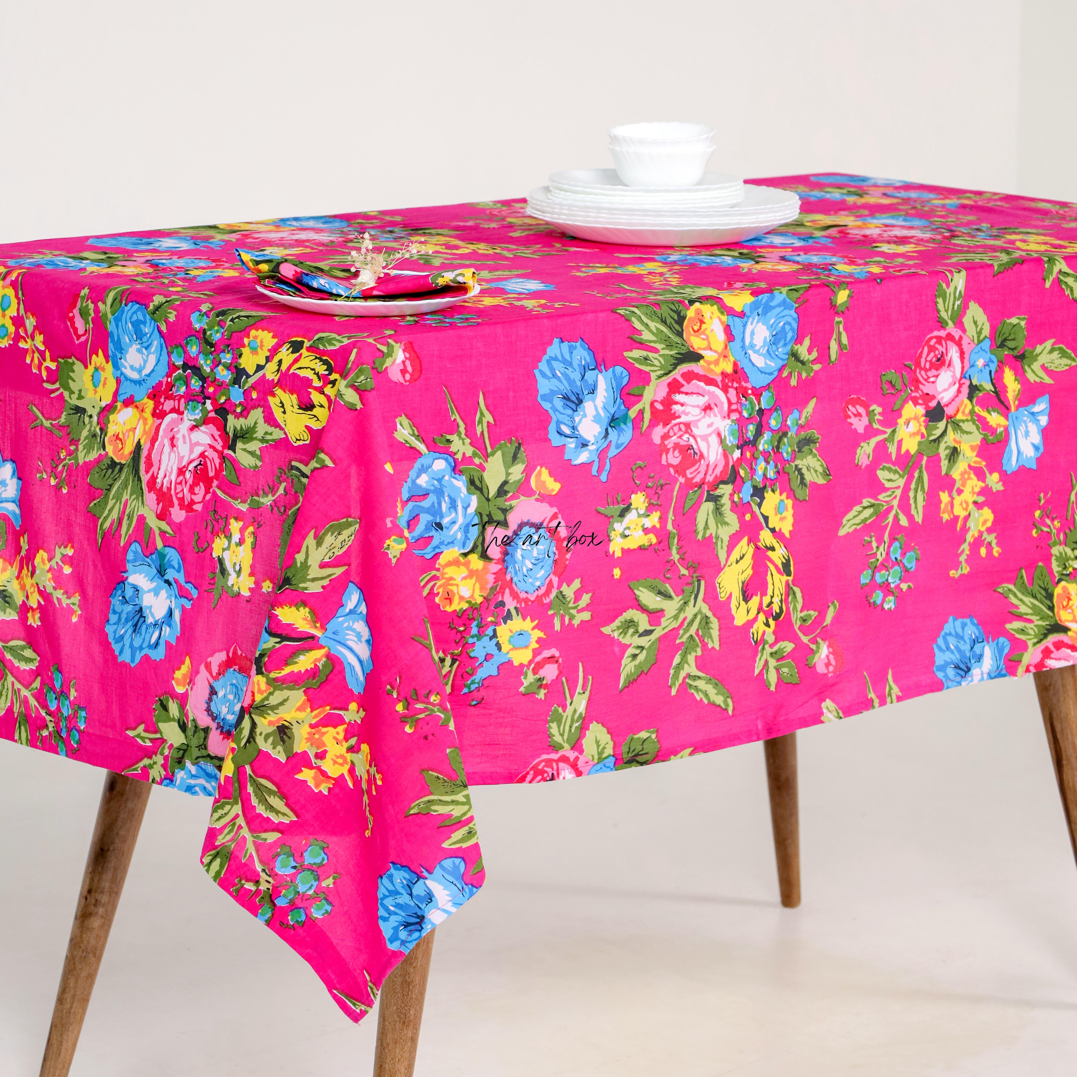 Red Floral Cotton Table Cover