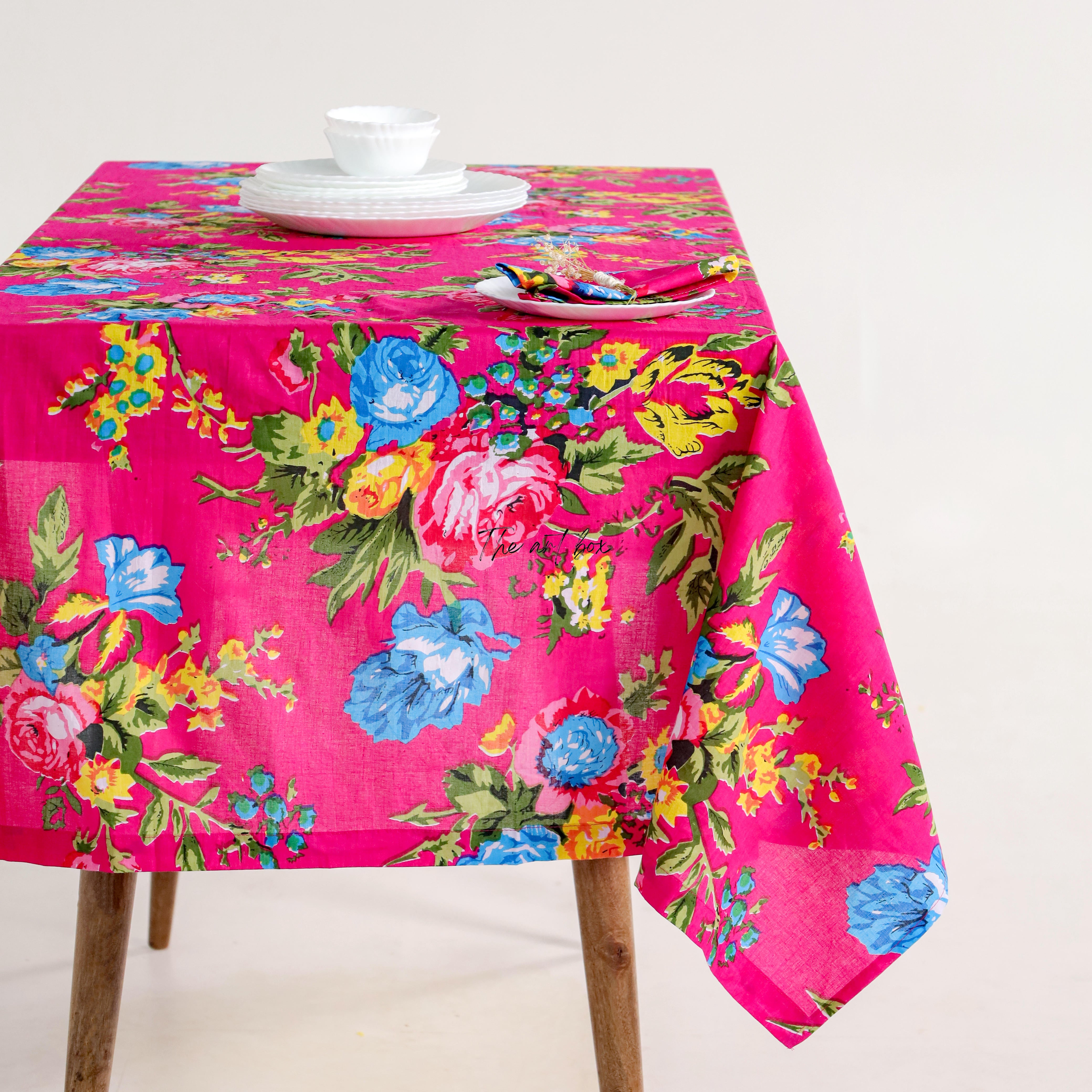 Red Floral Cotton Table Cover