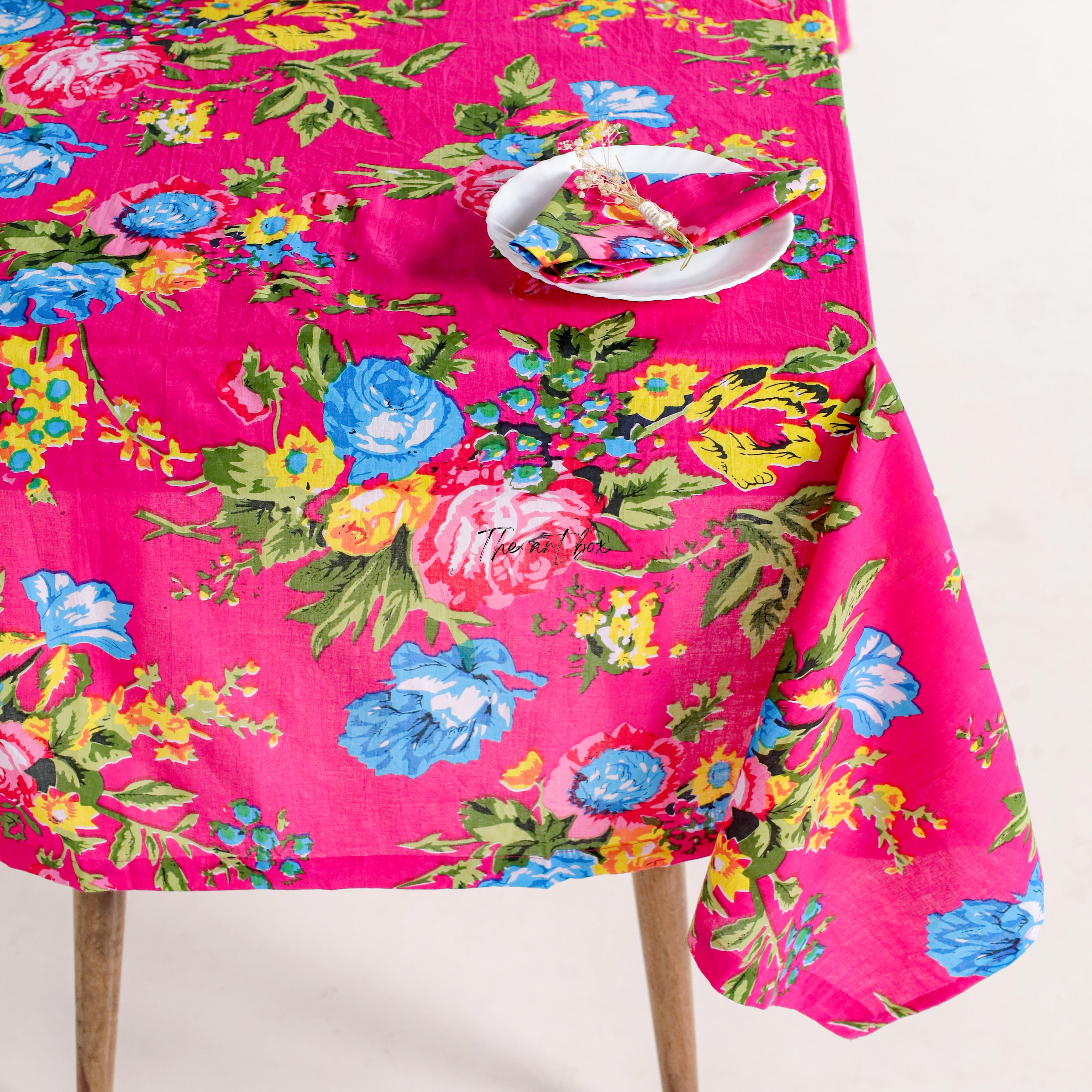 Red Floral Cotton Table Cover