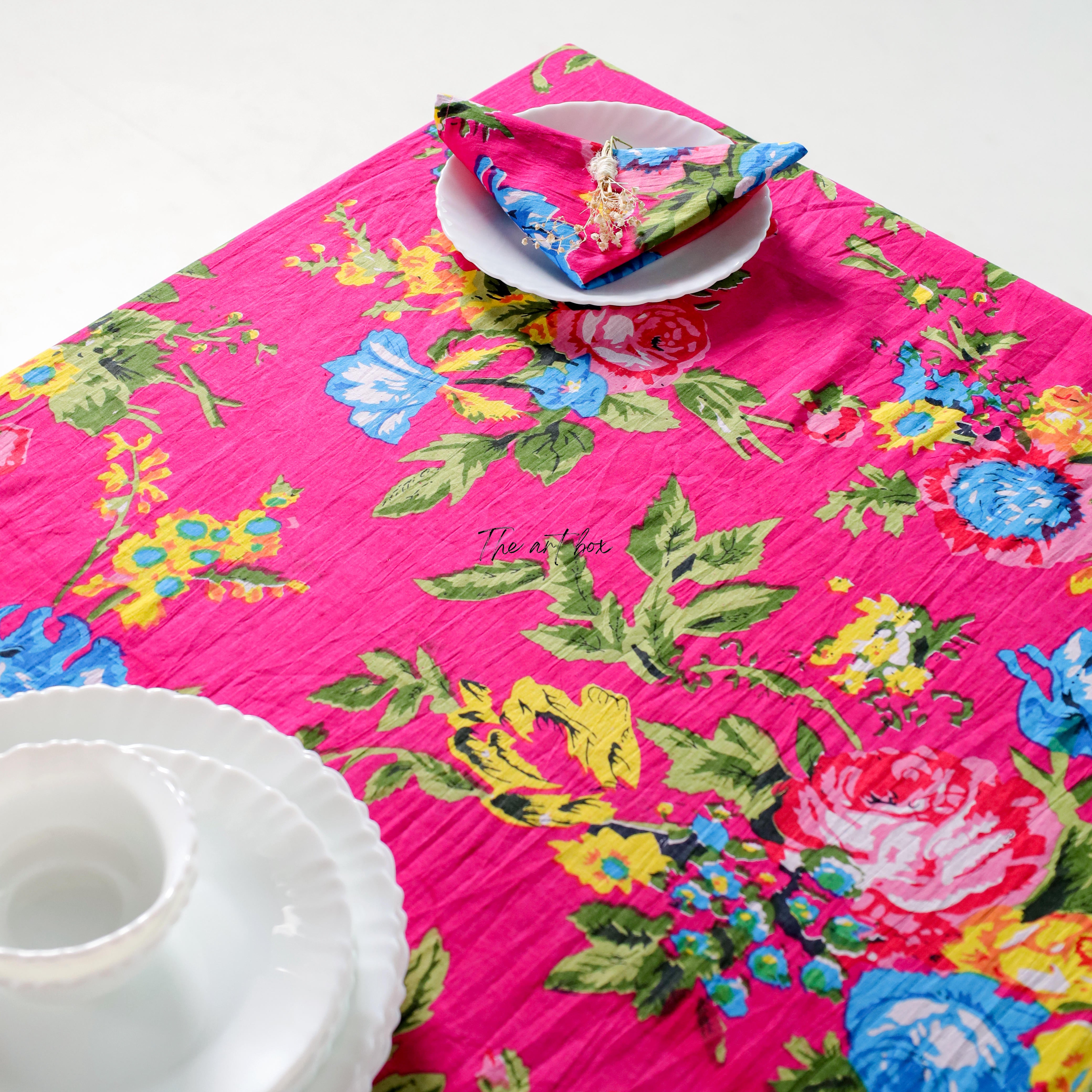 Red Floral Cotton Table Cover