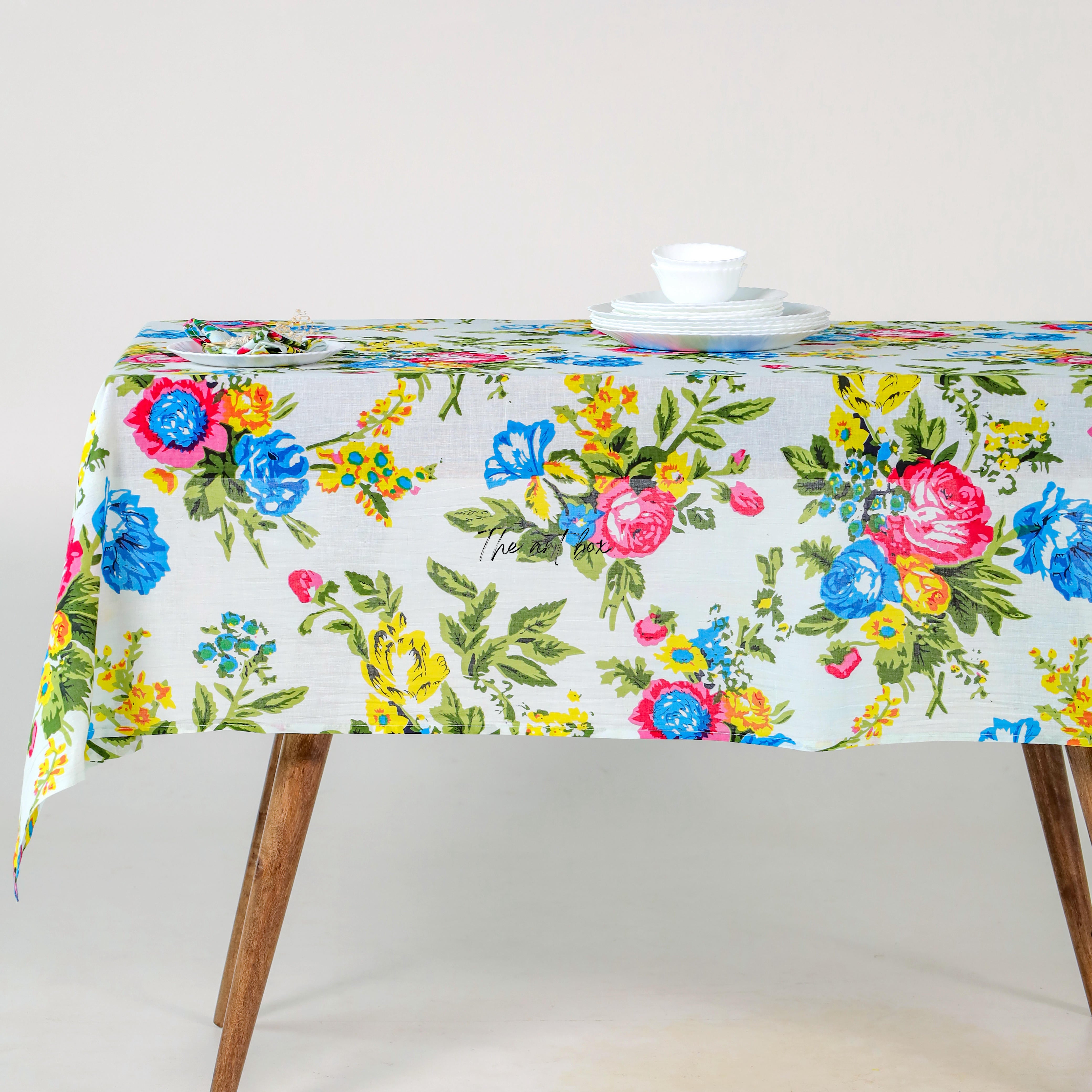 White Floral Cotton Table Cover