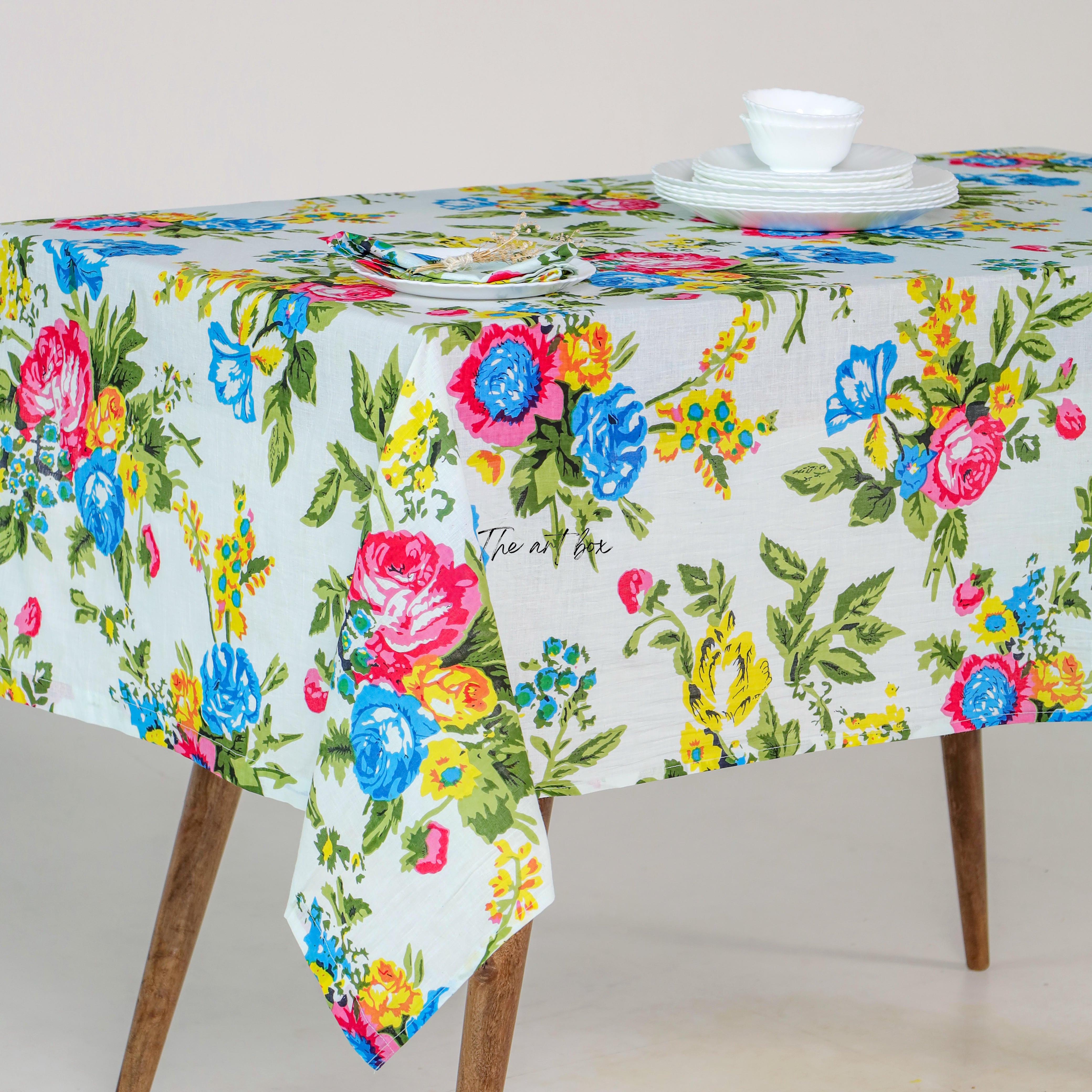 White Floral Cotton Table Cover