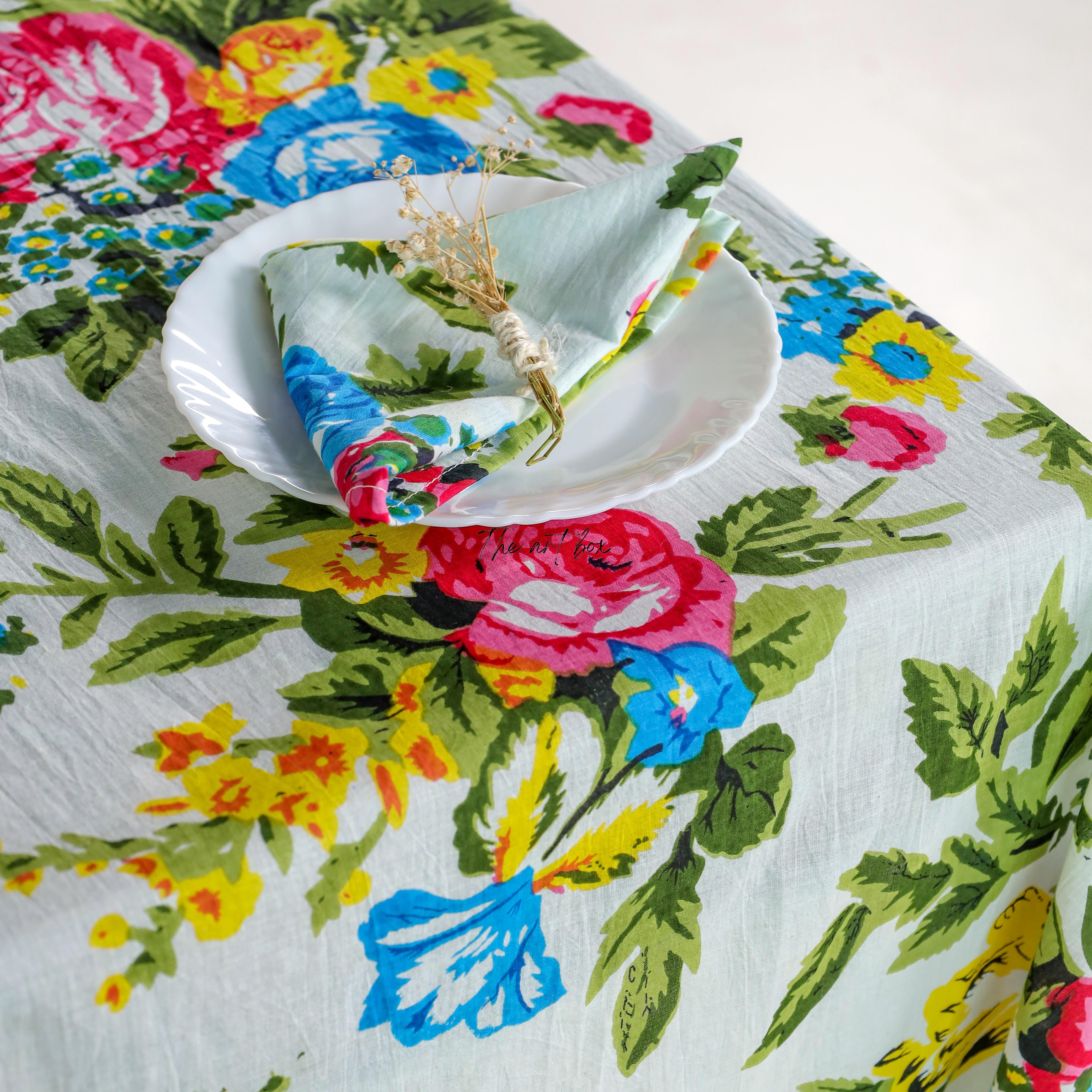 White Floral Cotton Table Cover