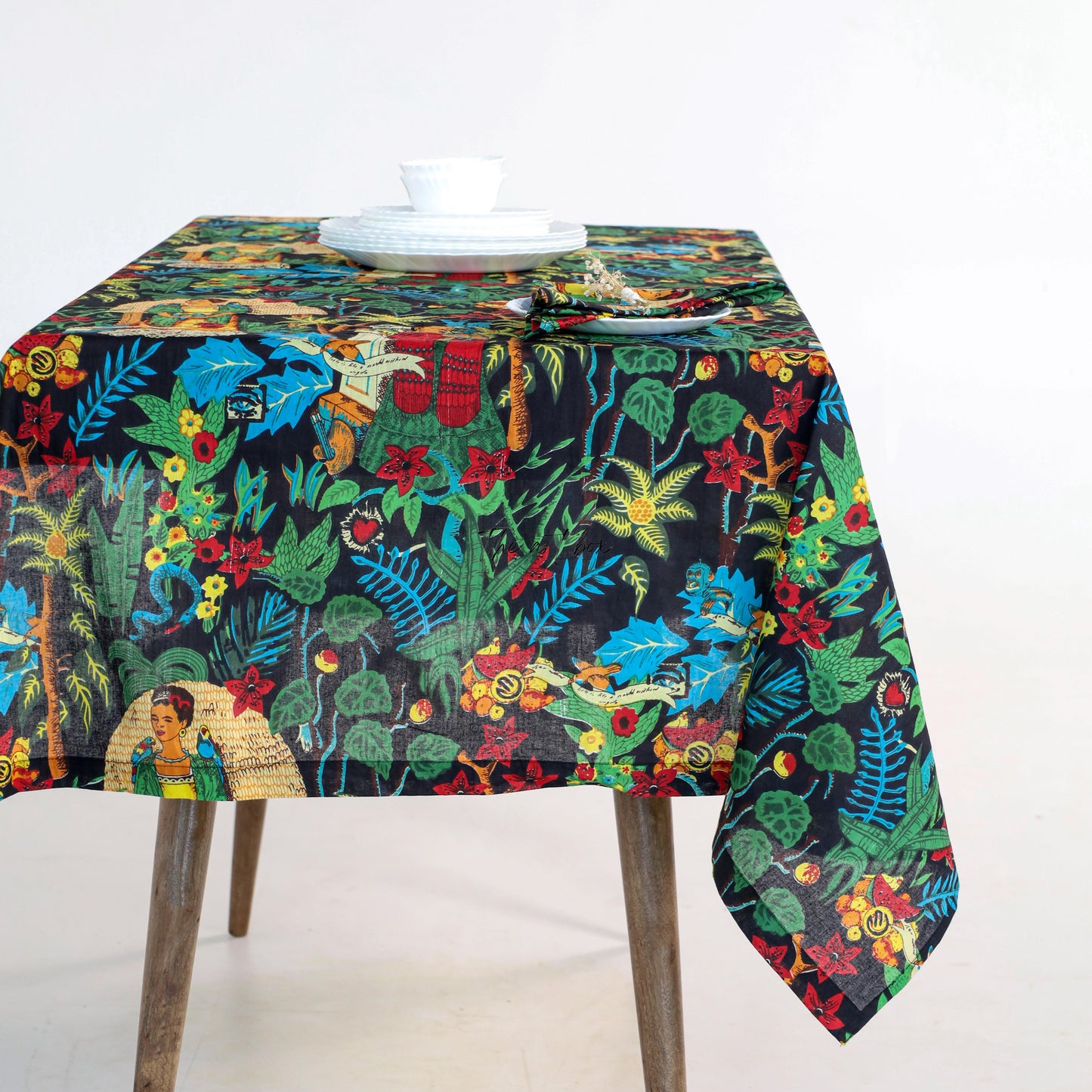 Best Green Black Cotton Floral Printed Table Covers for Dining and Living Table Covers