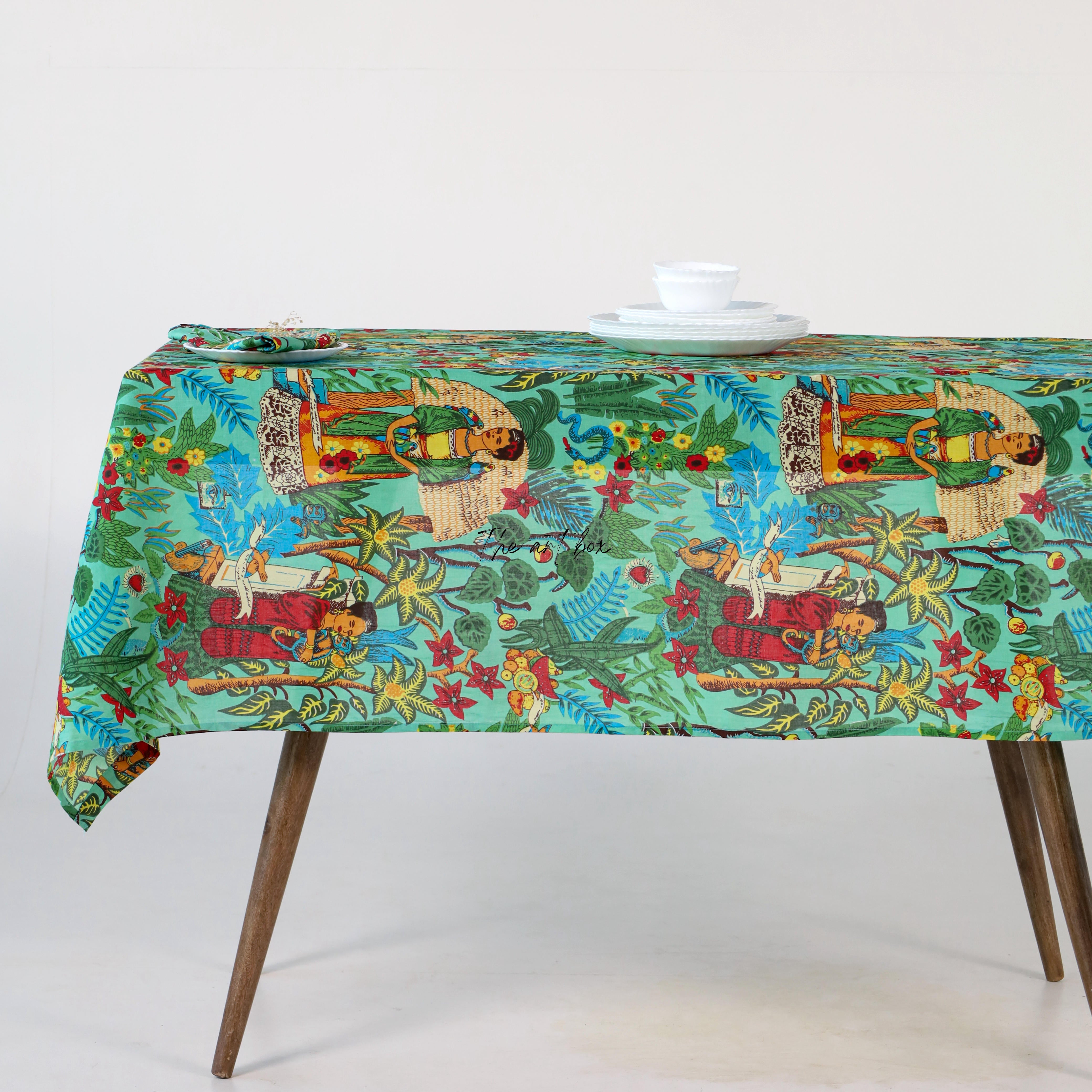 Green Victorian Print Tablecloth