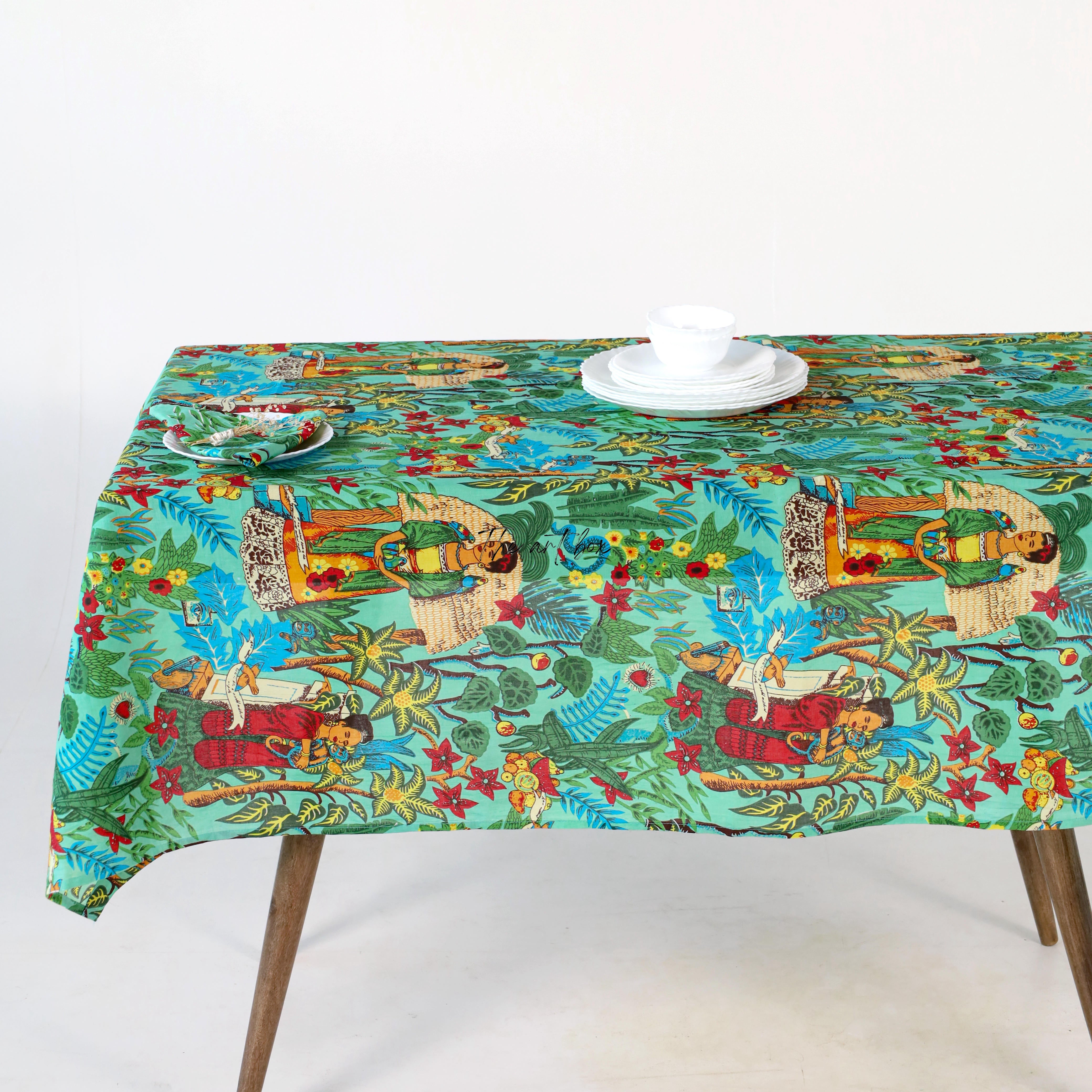 Green Victorian Print Tablecloth