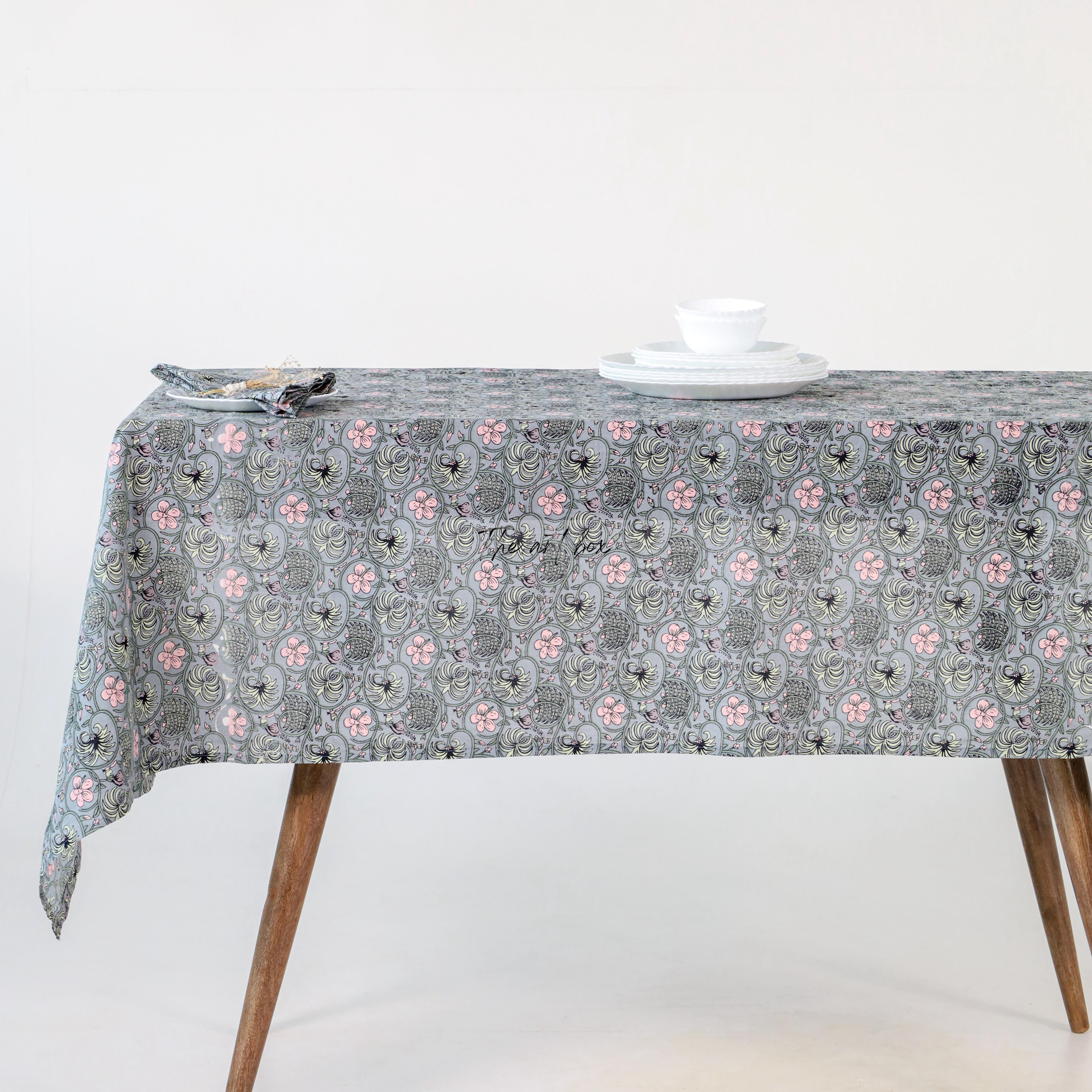 Slate Grey Floral Tablecloth