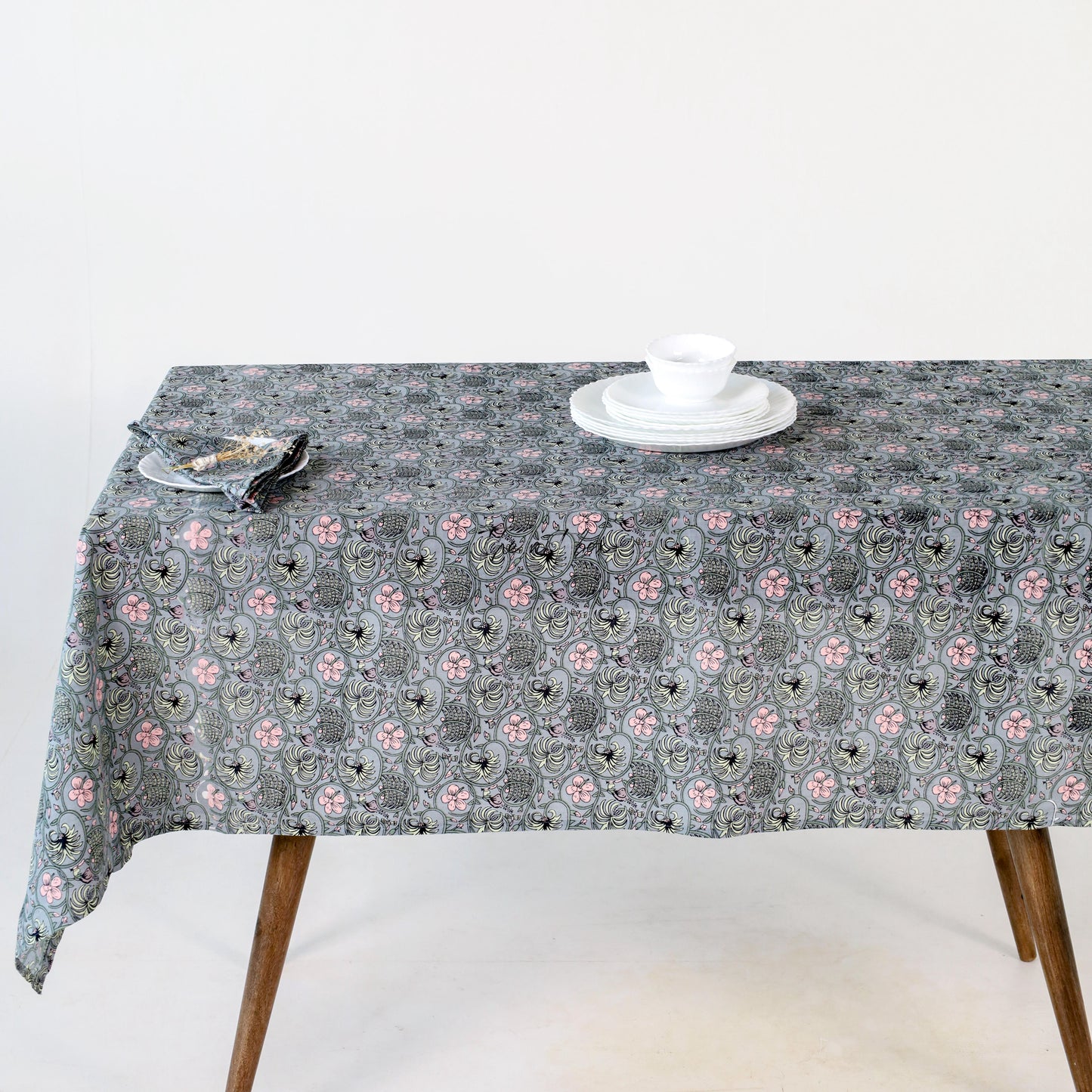 Slate Grey Floral Tablecloth