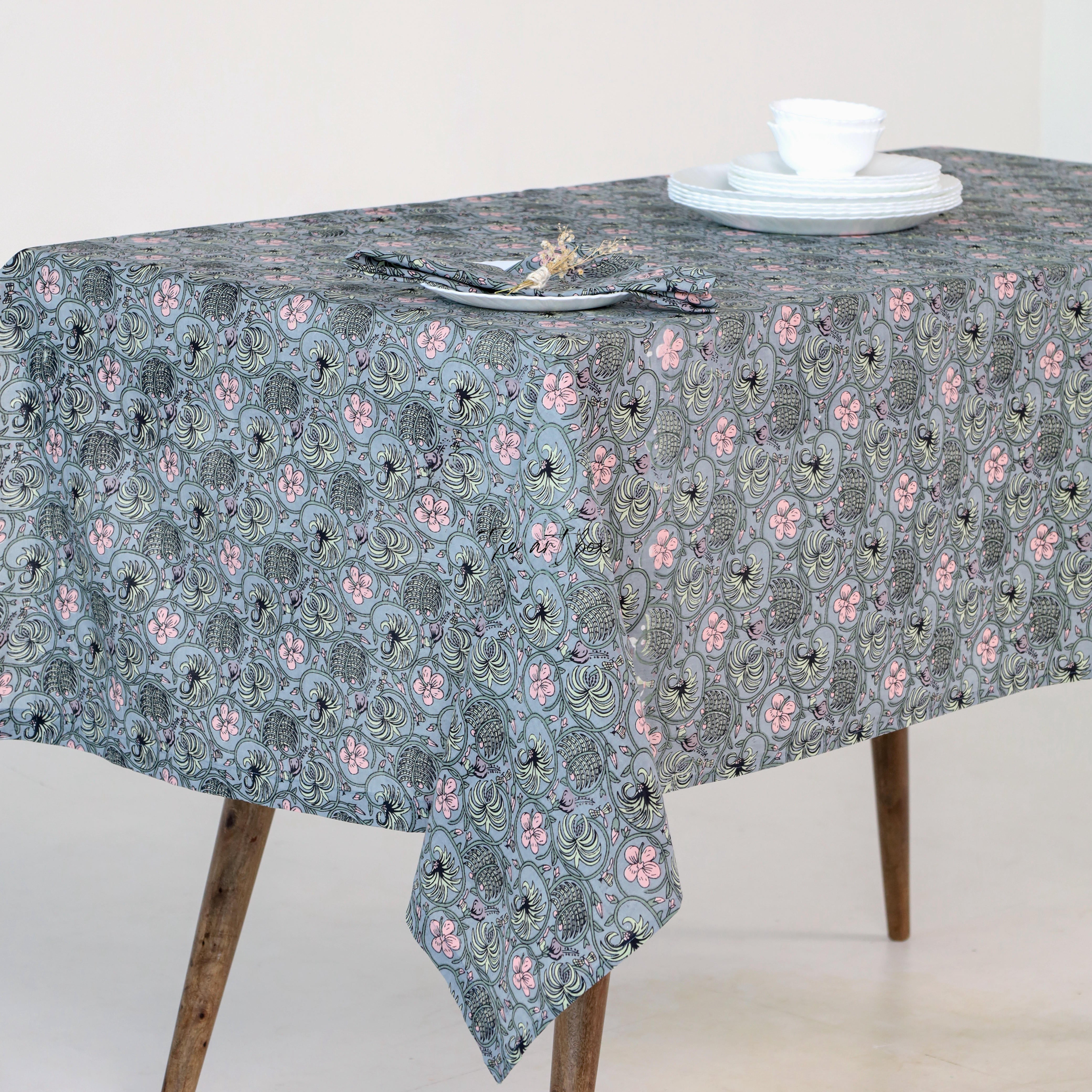 Slate Grey Floral Tablecloth