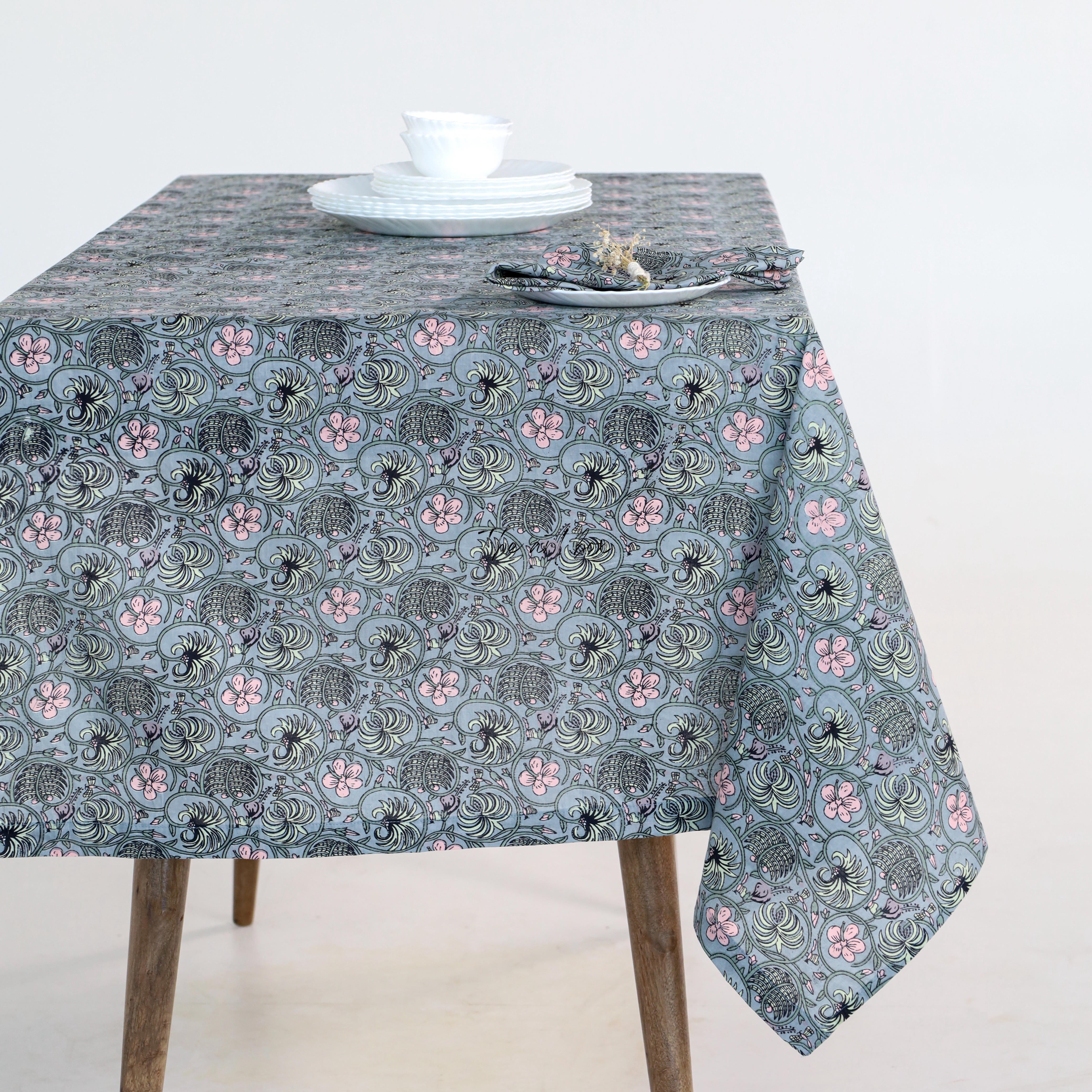 Slate Grey Floral Tablecloth