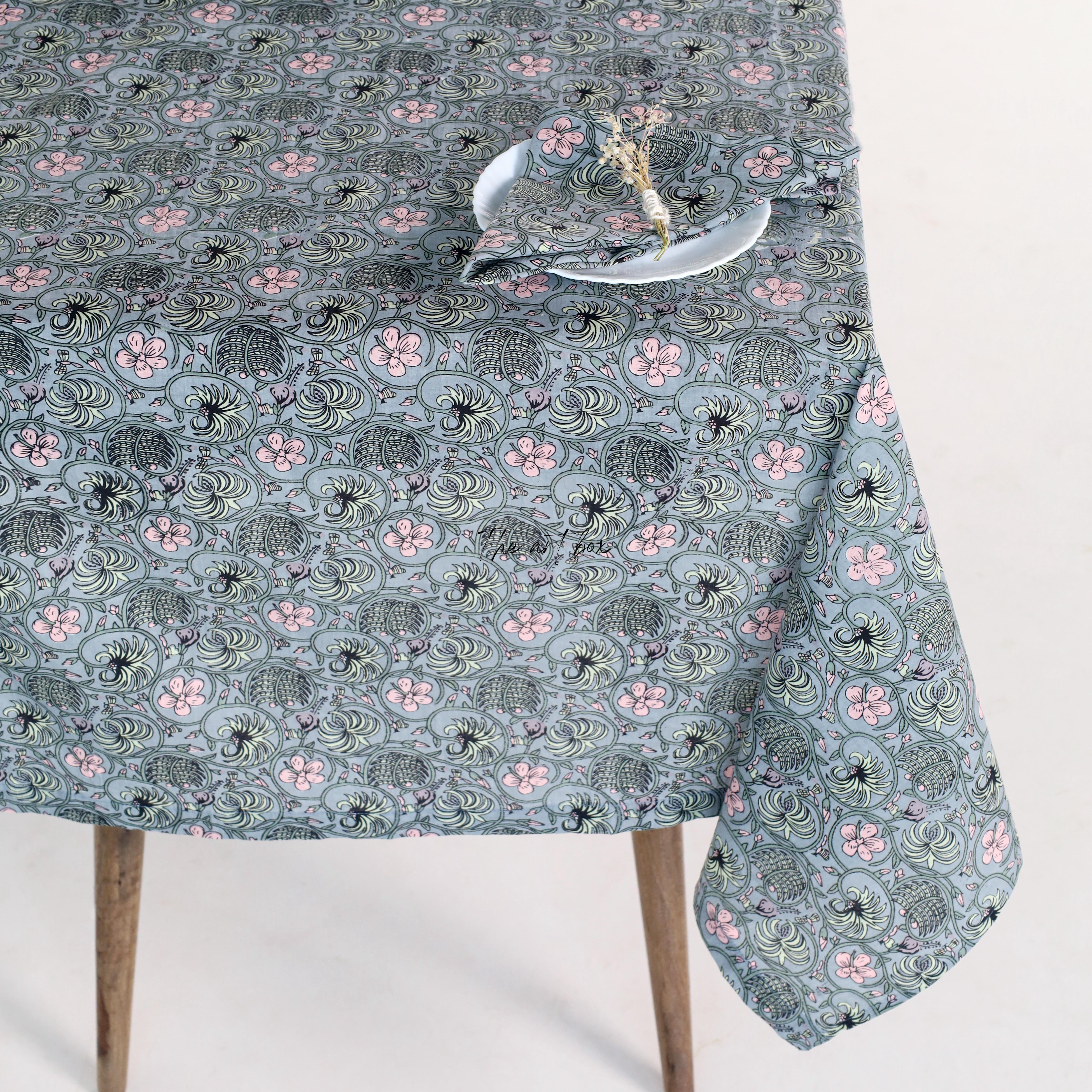 Slate Grey Floral Tablecloth