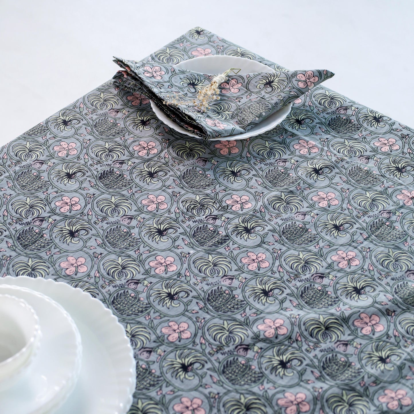 Slate Grey Floral Tablecloth