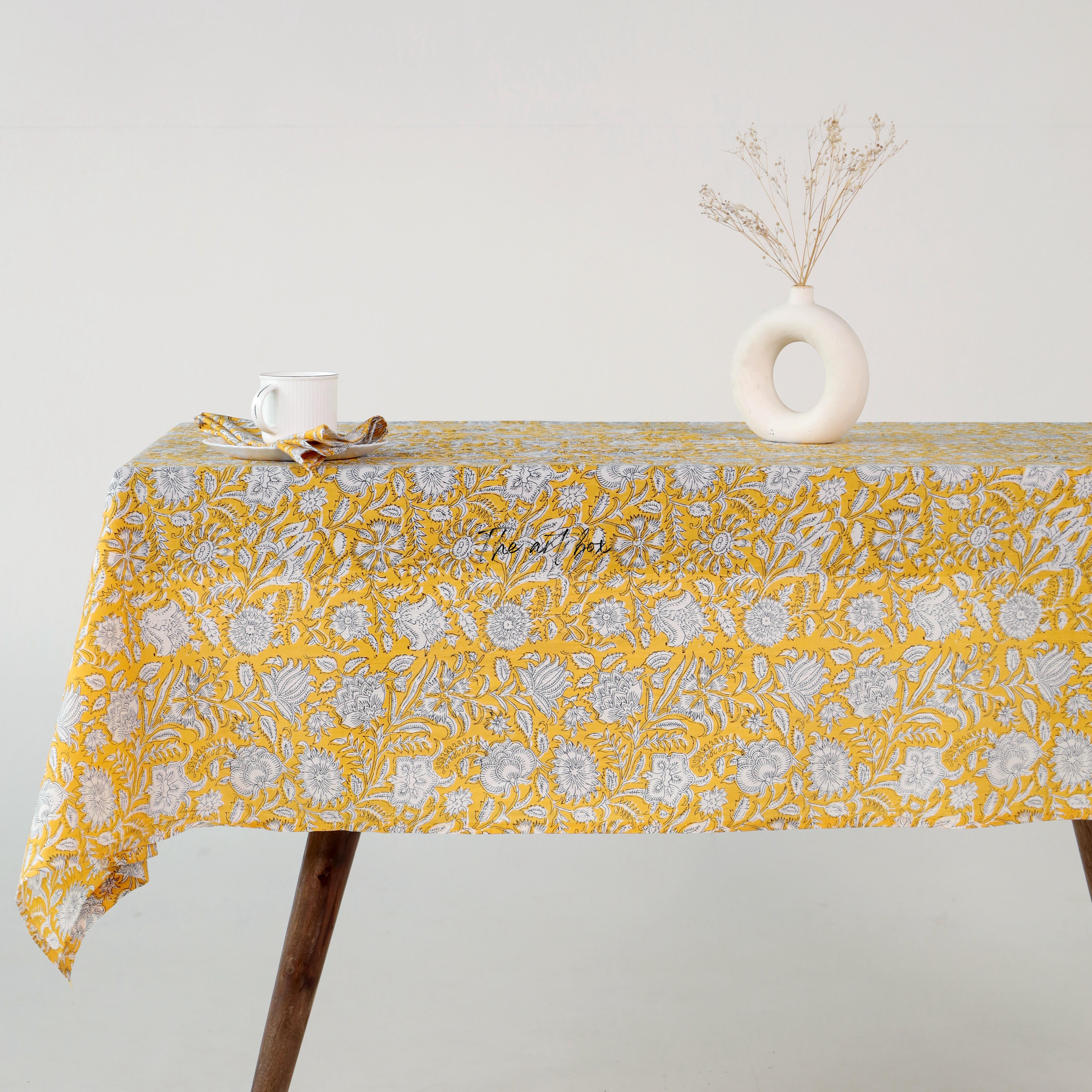 Yellow Floral Printed Tablecloth