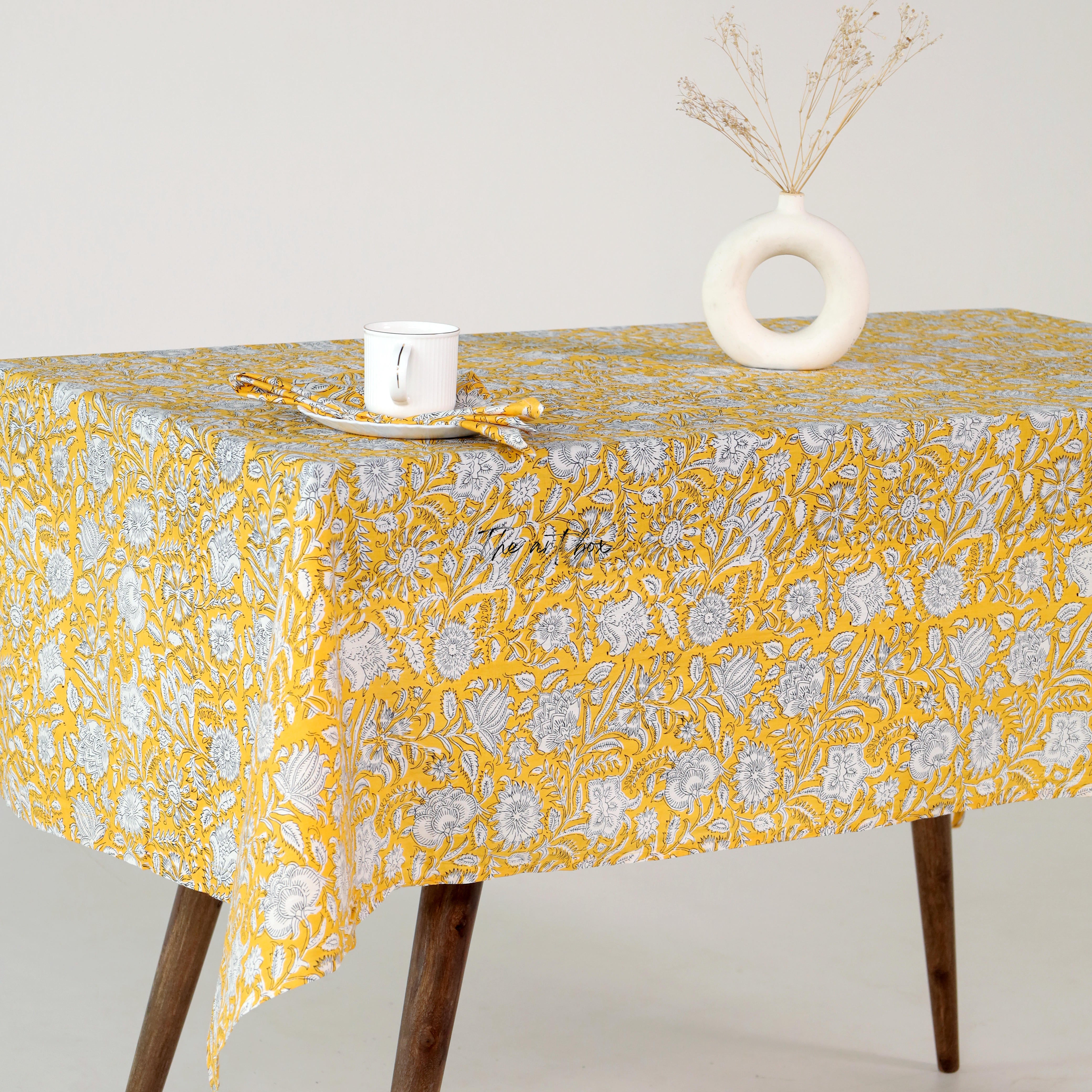 Yellow Floral Printed Tablecloth