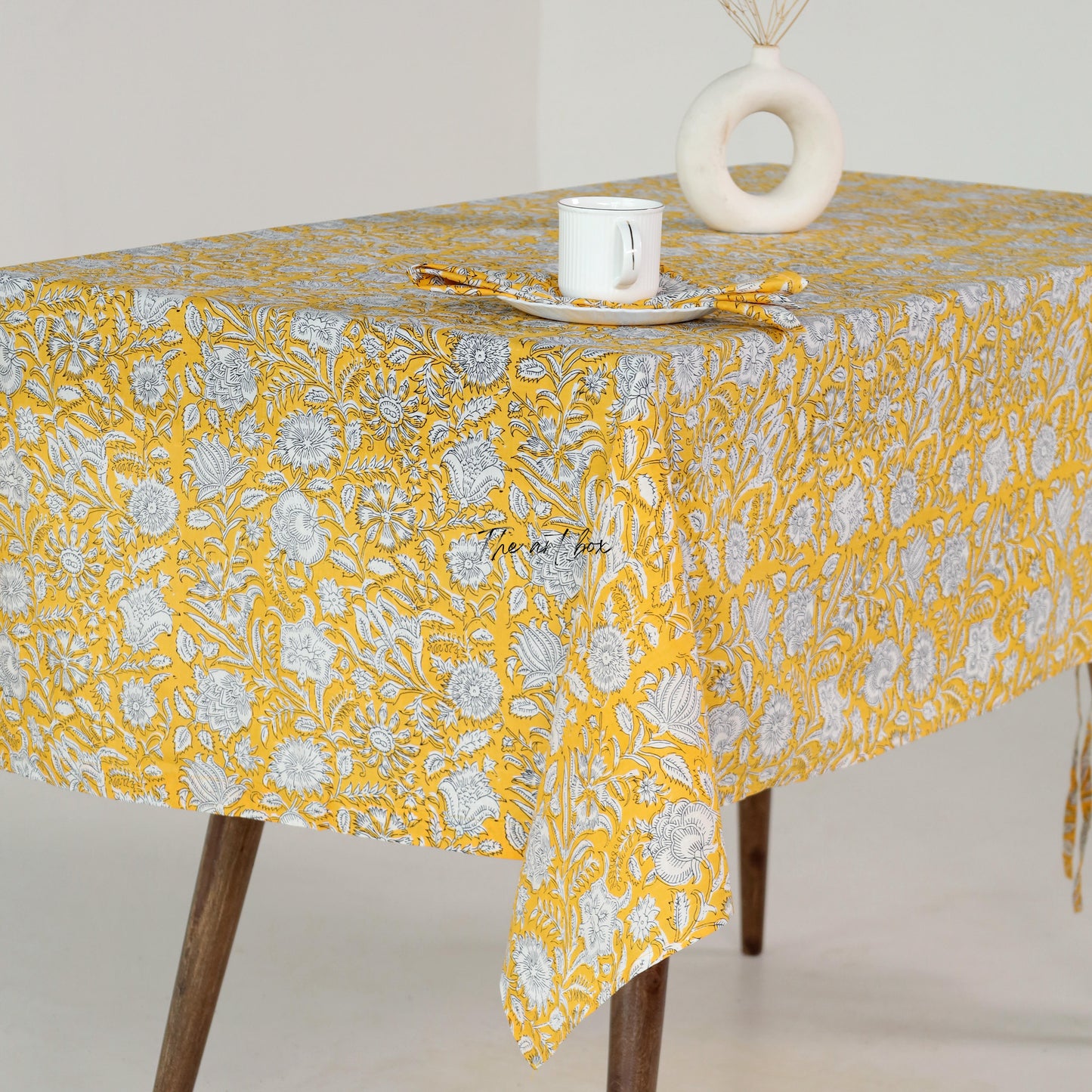 Yellow Floral Printed Tablecloth