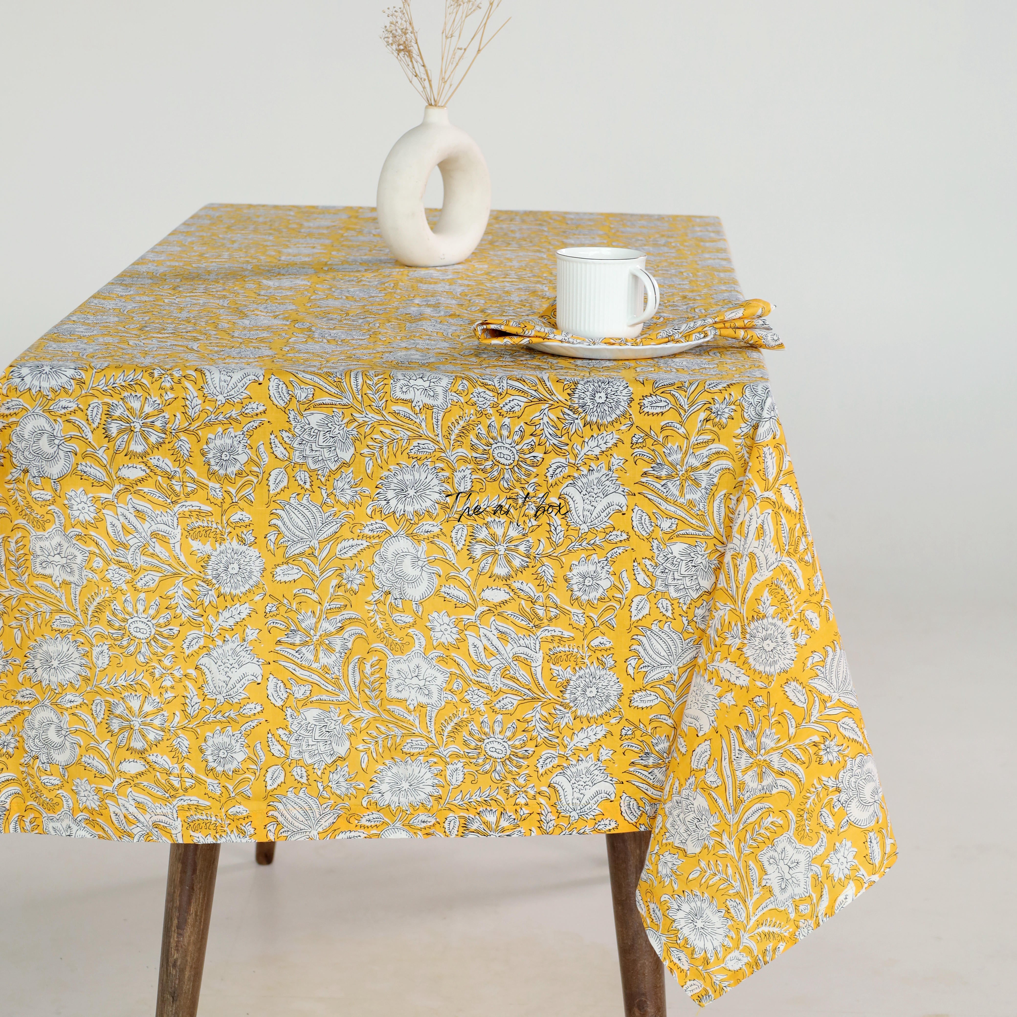 Yellow Floral Printed Tablecloth