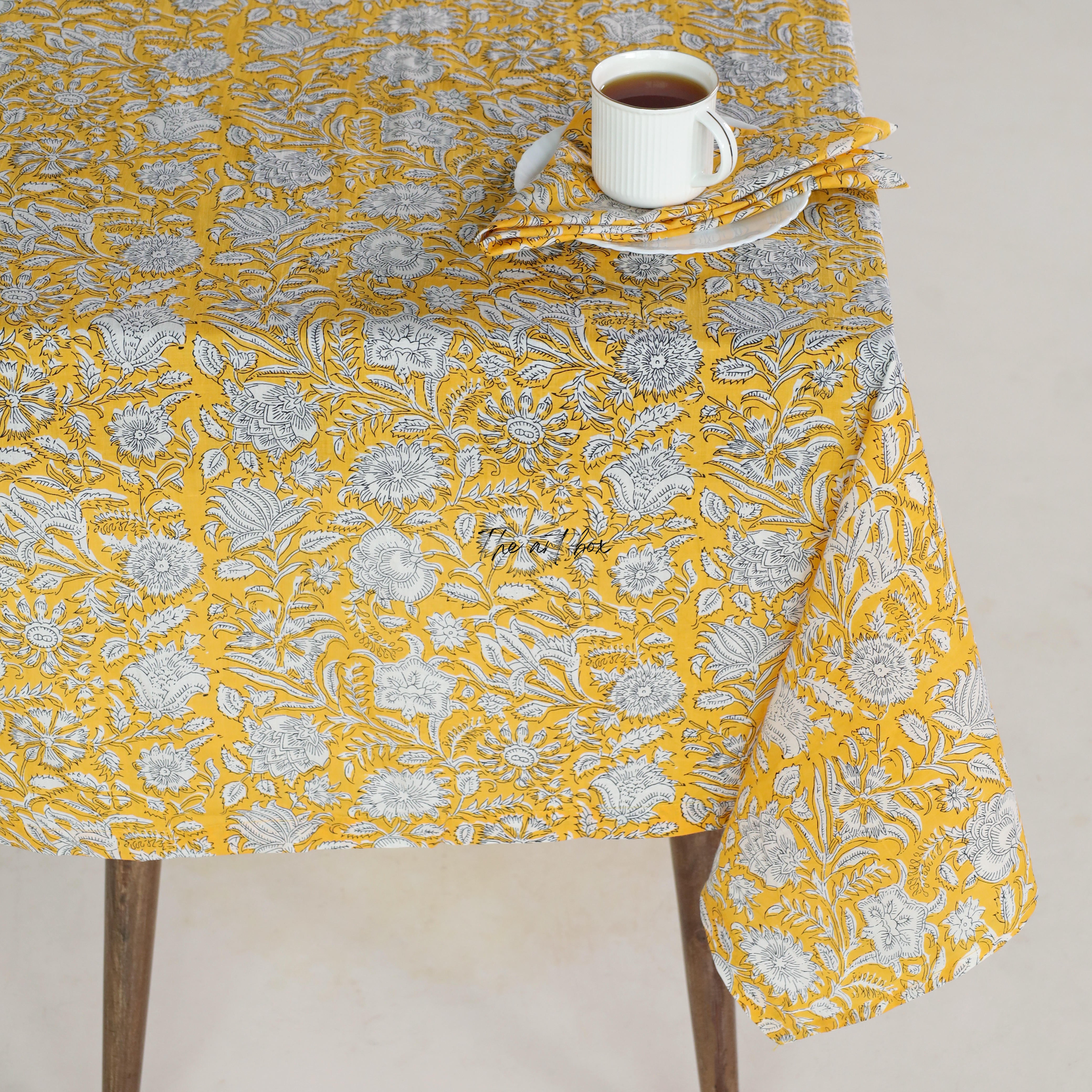 Yellow Floral Printed Tablecloth