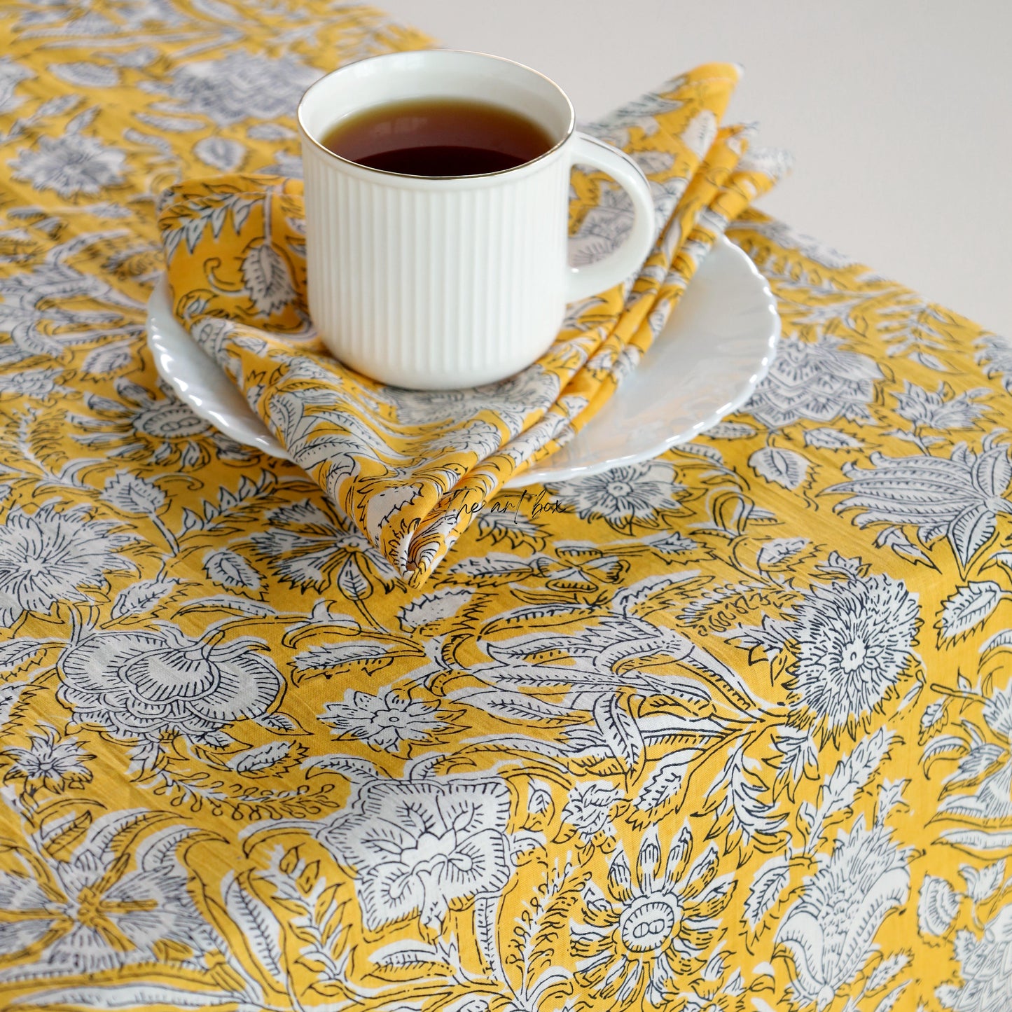 Yellow Floral Printed Tablecloth
