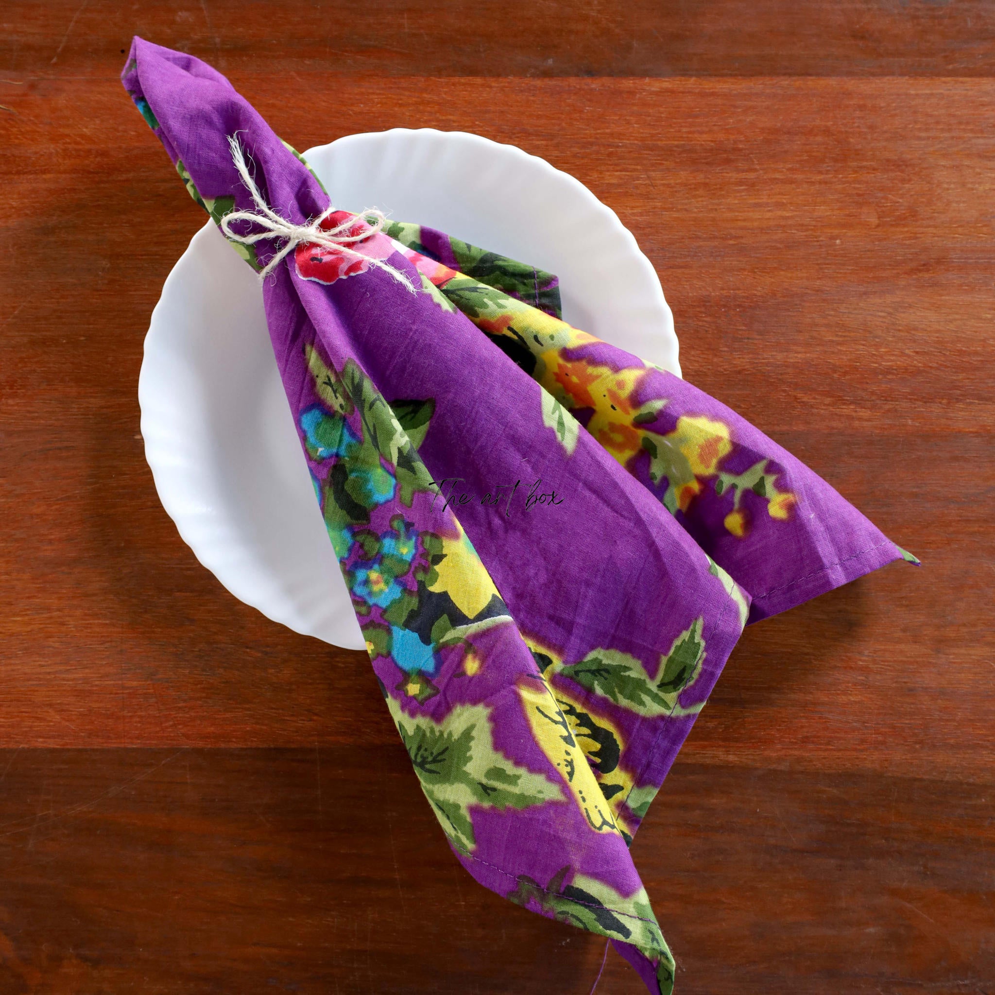 Purple Floral Cotton Table Napkins