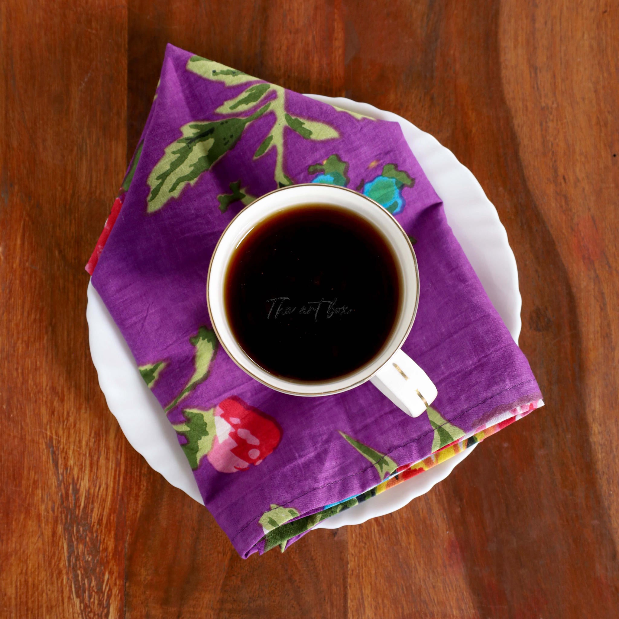 Purple Floral Cotton Table Napkins