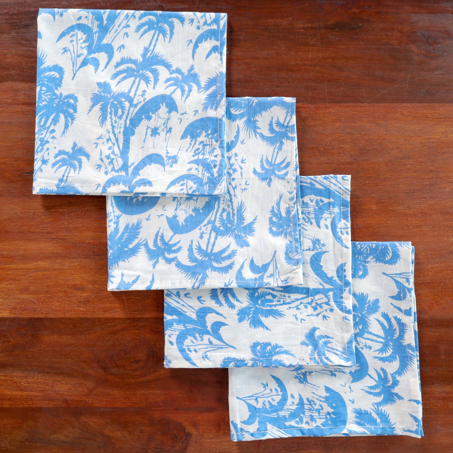 Cotton White Blue Floral Table Napkins