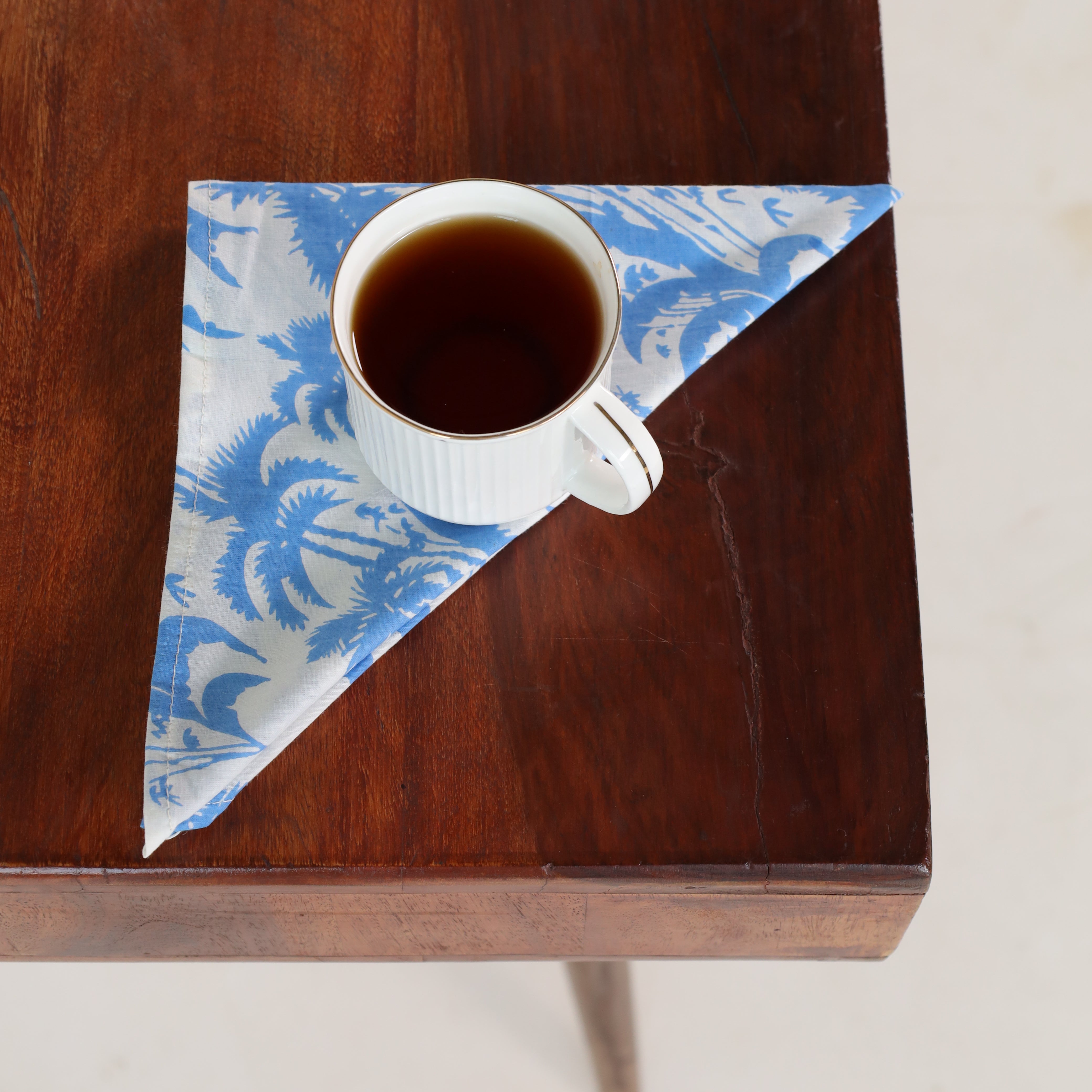 Cotton White Blue Floral Table Napkins