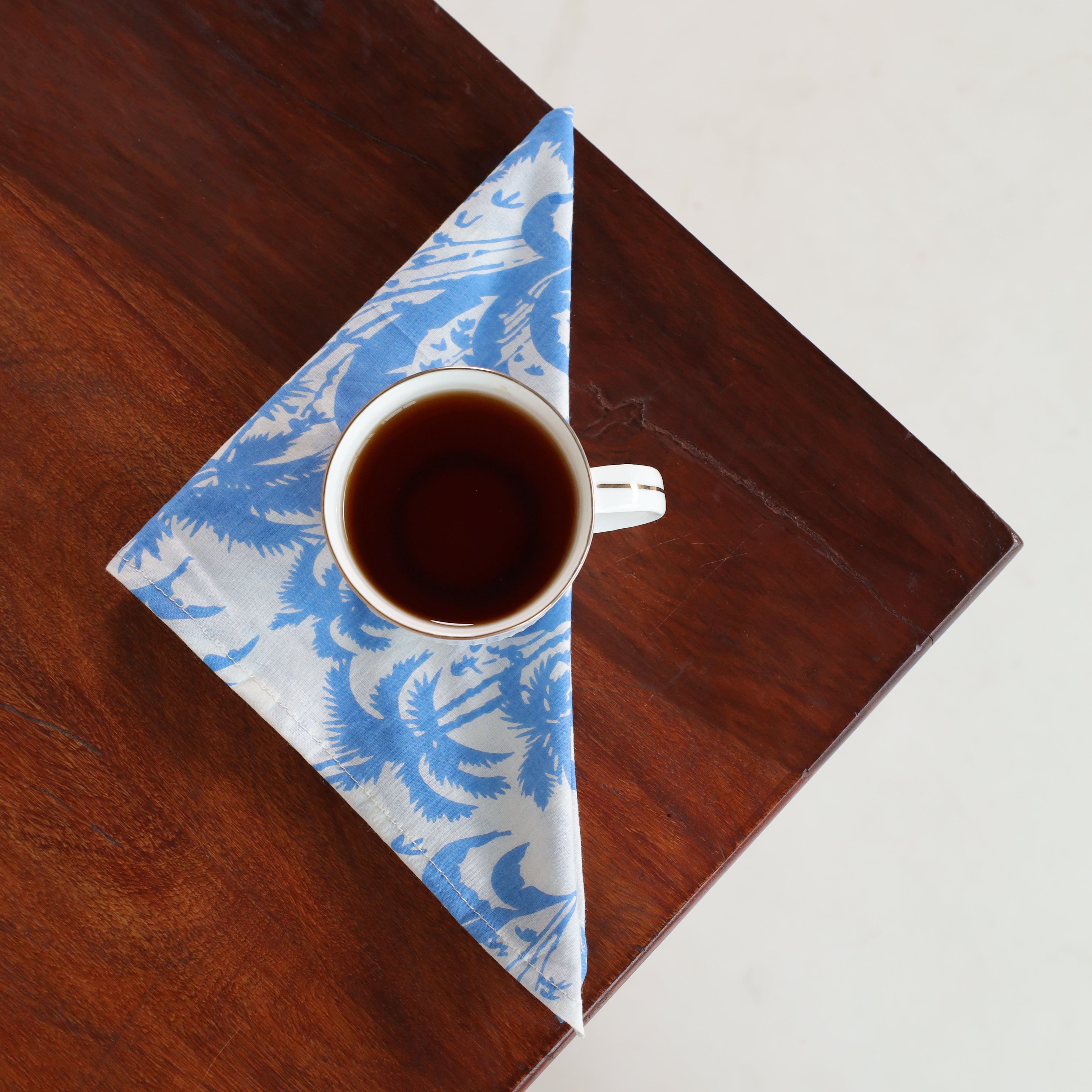 Cotton White Blue Floral Table Napkins